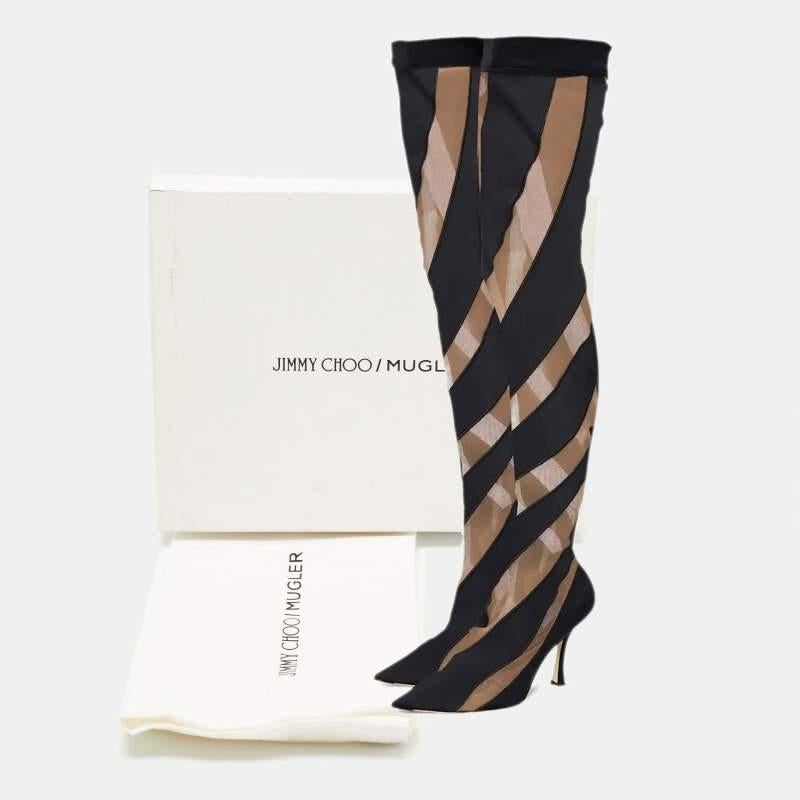 Jimmy Choo-X-Mugler Two Tone Fabric and Net JCxM Over the Knee Boots Size 40 4