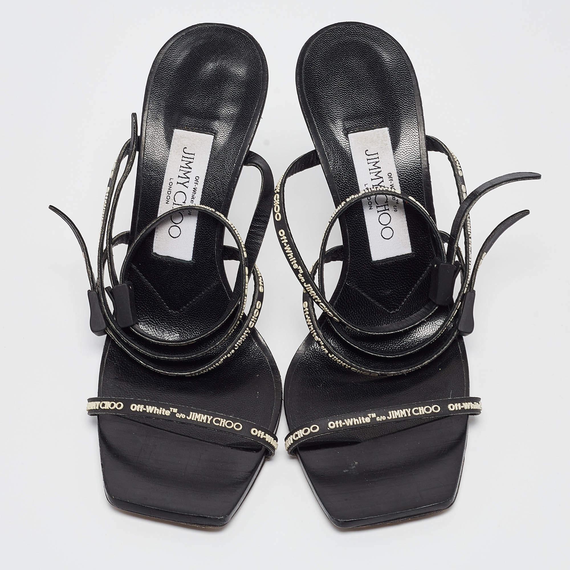 Jimmy Choo X Off-White Black Leather Jane Sandals Size 36 In Good Condition For Sale In Dubai, Al Qouz 2