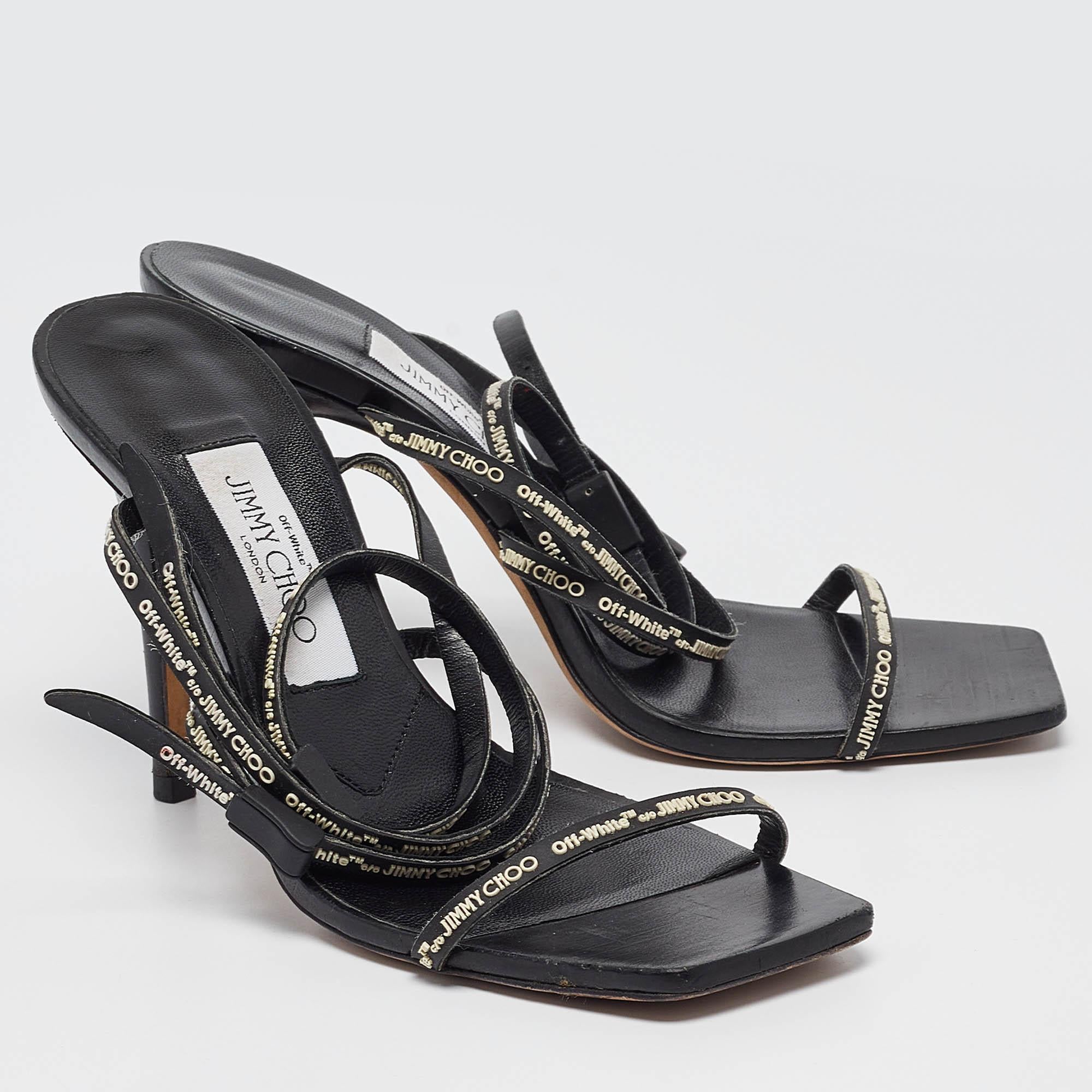 Women's Jimmy Choo X Off-White Black Leather Jane Sandals Size 36 For Sale