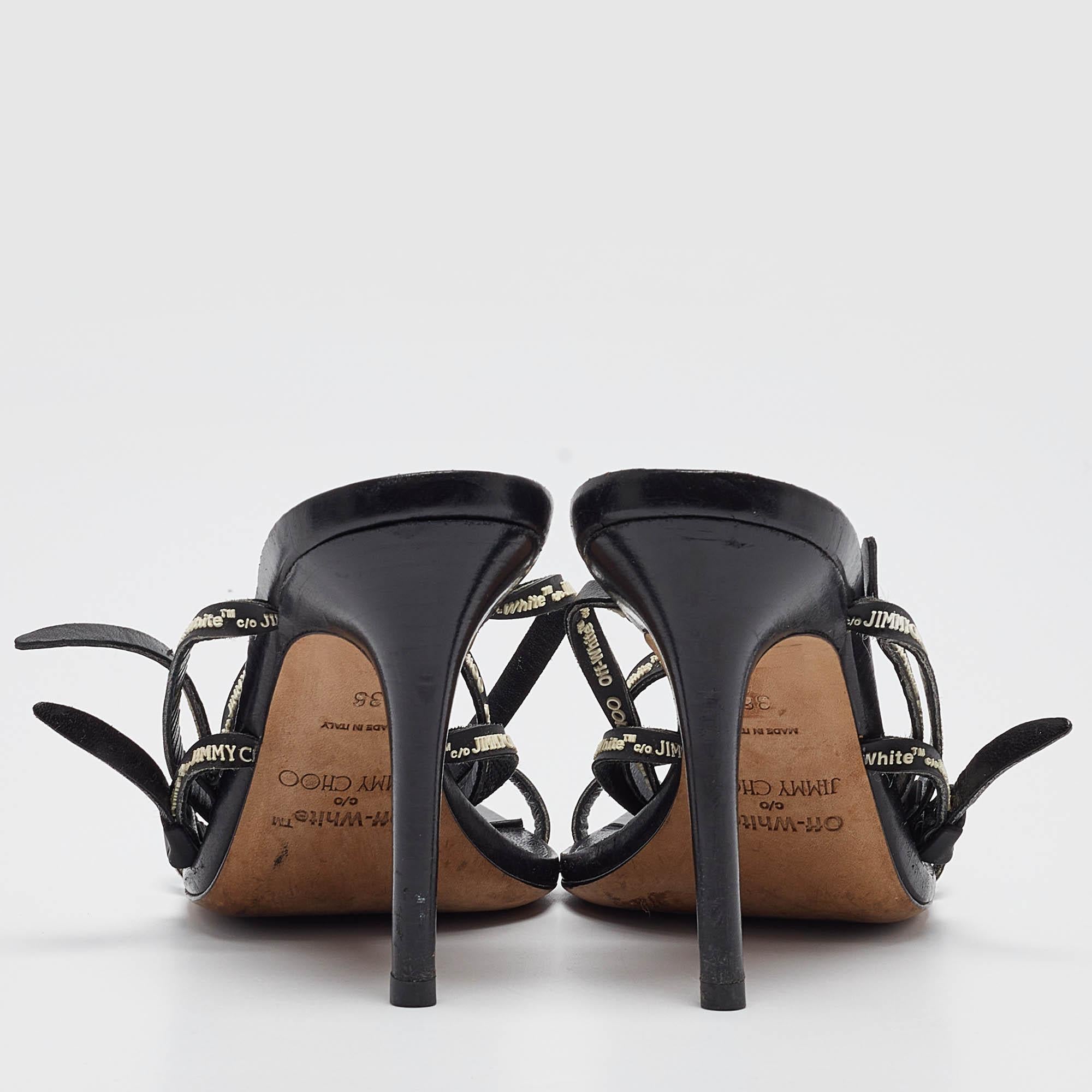 Jimmy Choo X Off-White Black Leather Jane Sandals Size 36 For Sale 1