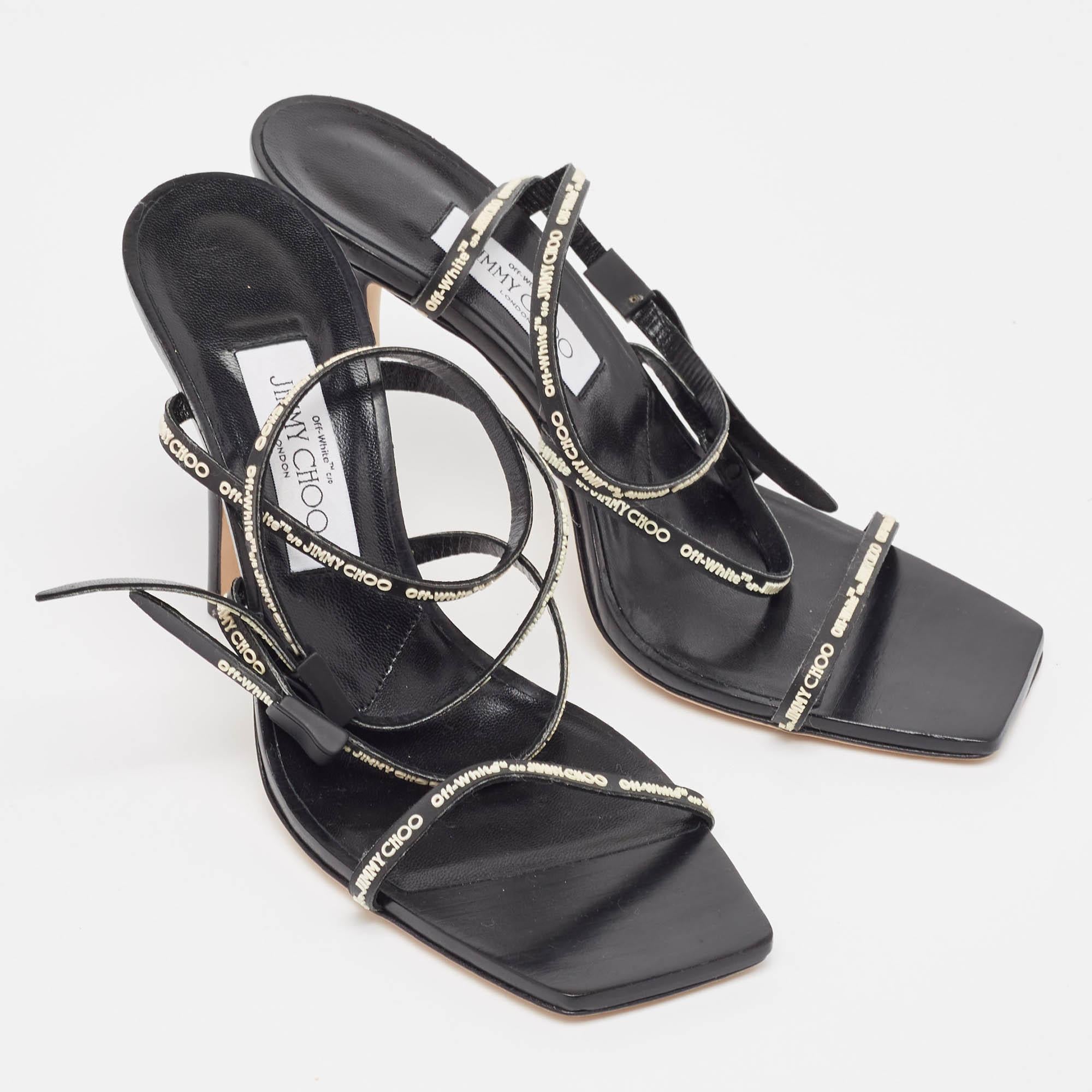 Women's Jimmy Choo X Off-White  Black Leather Jane Sandals Size 39 For Sale