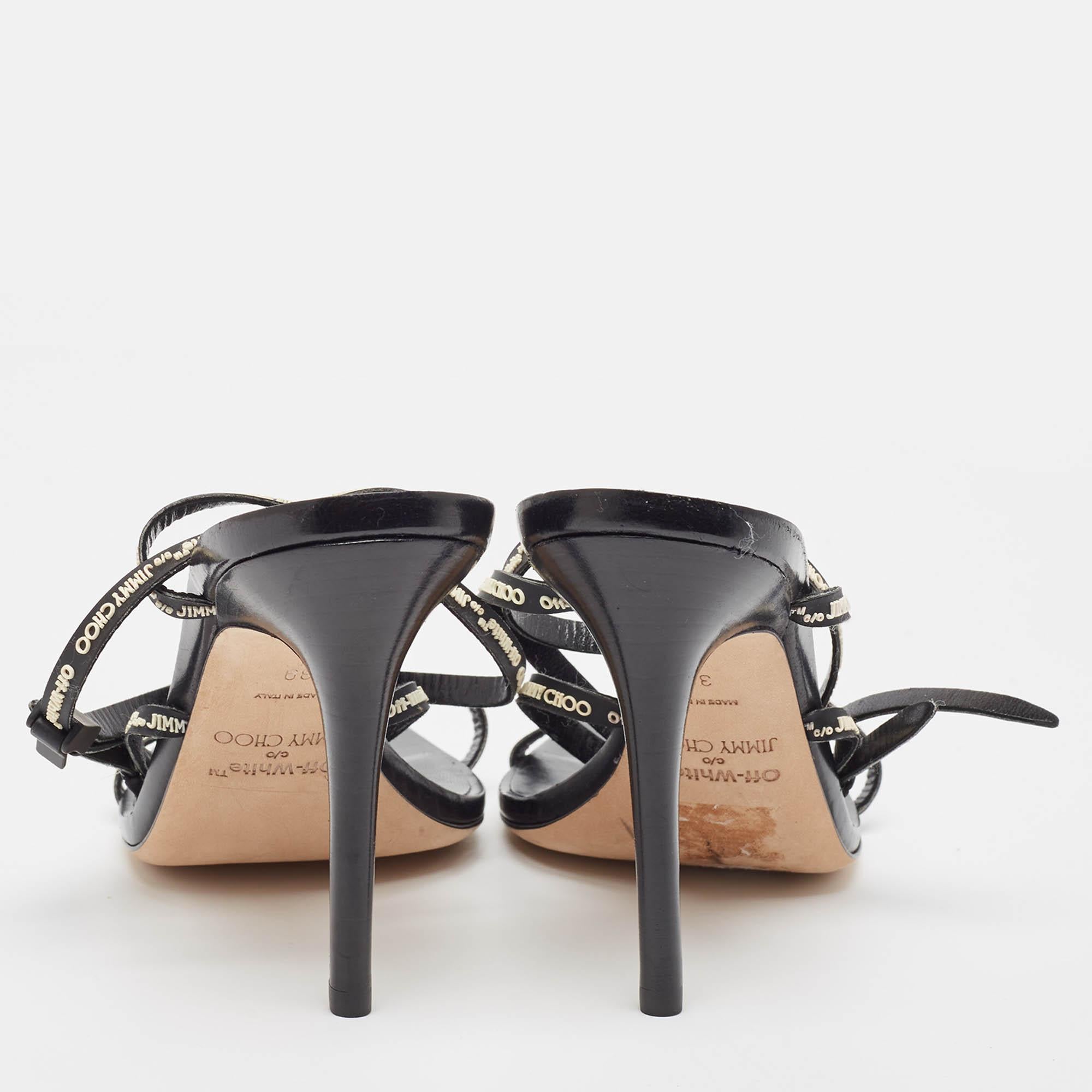 Jimmy Choo X Off-White  Black Leather Jane Sandals Size 39 For Sale 1