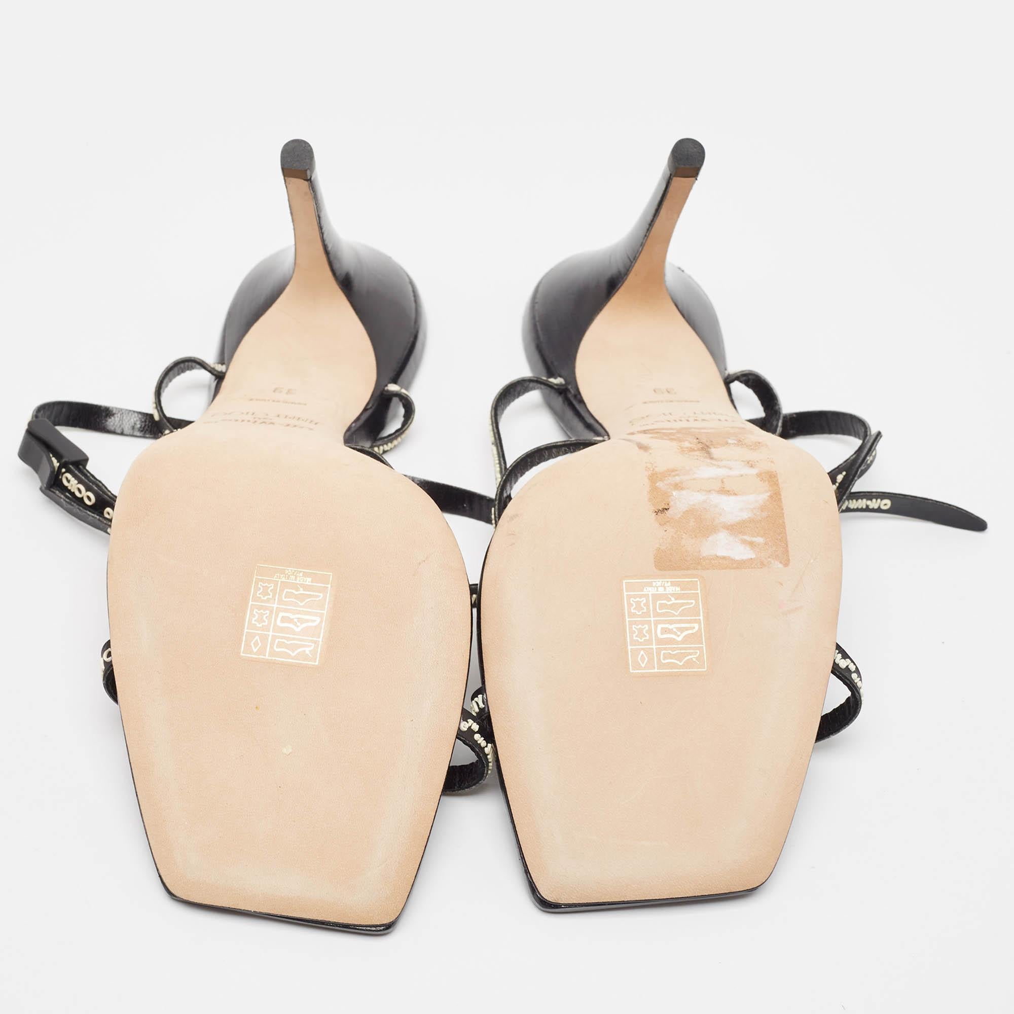 Jimmy Choo X Off-White  Black Leather Jane Sandals Size 39 For Sale 2