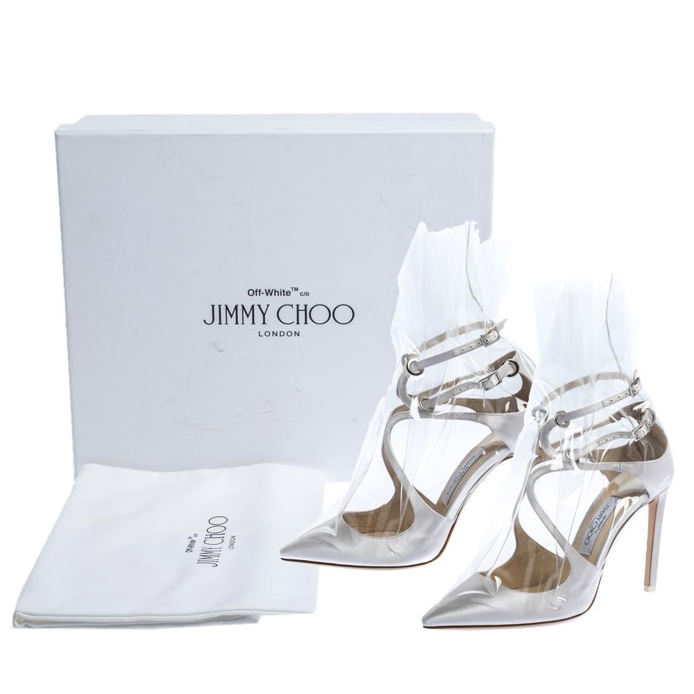 Jimmy Choo X OFF-WHITE Pearl White/Clear Satin and TPU Claire Pumps Size 38 3