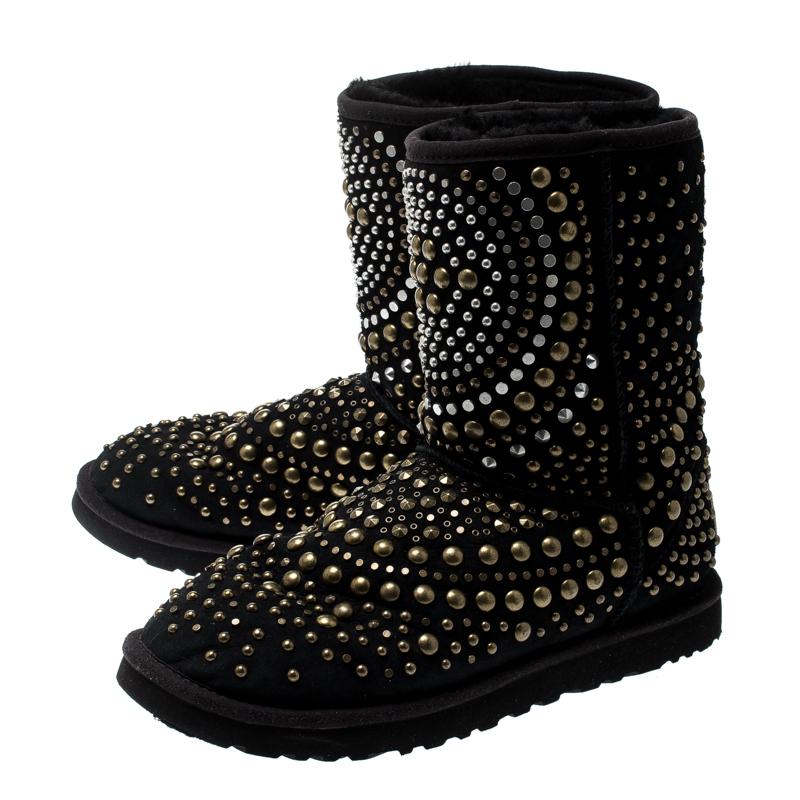 Women's Jimmy Choo x Uggs Black Studded Suede Mandah Boots Size 40