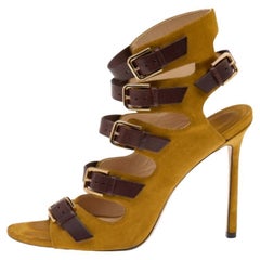 Jimmy Choo Yellow/Brown Suede And Leather Trick Caged Sandals Size 40