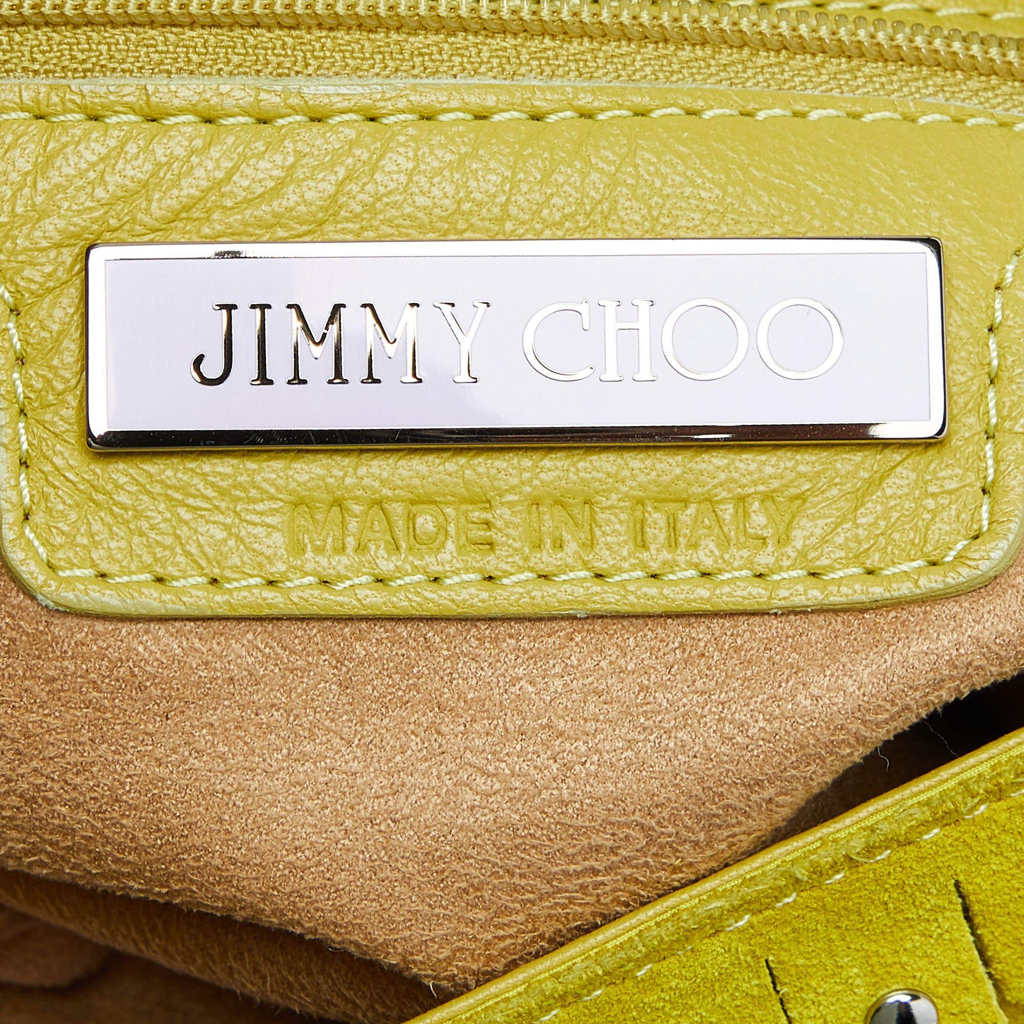 Jimmy Choo Yellow Leather and Suede Fringe Studded Hobo 4