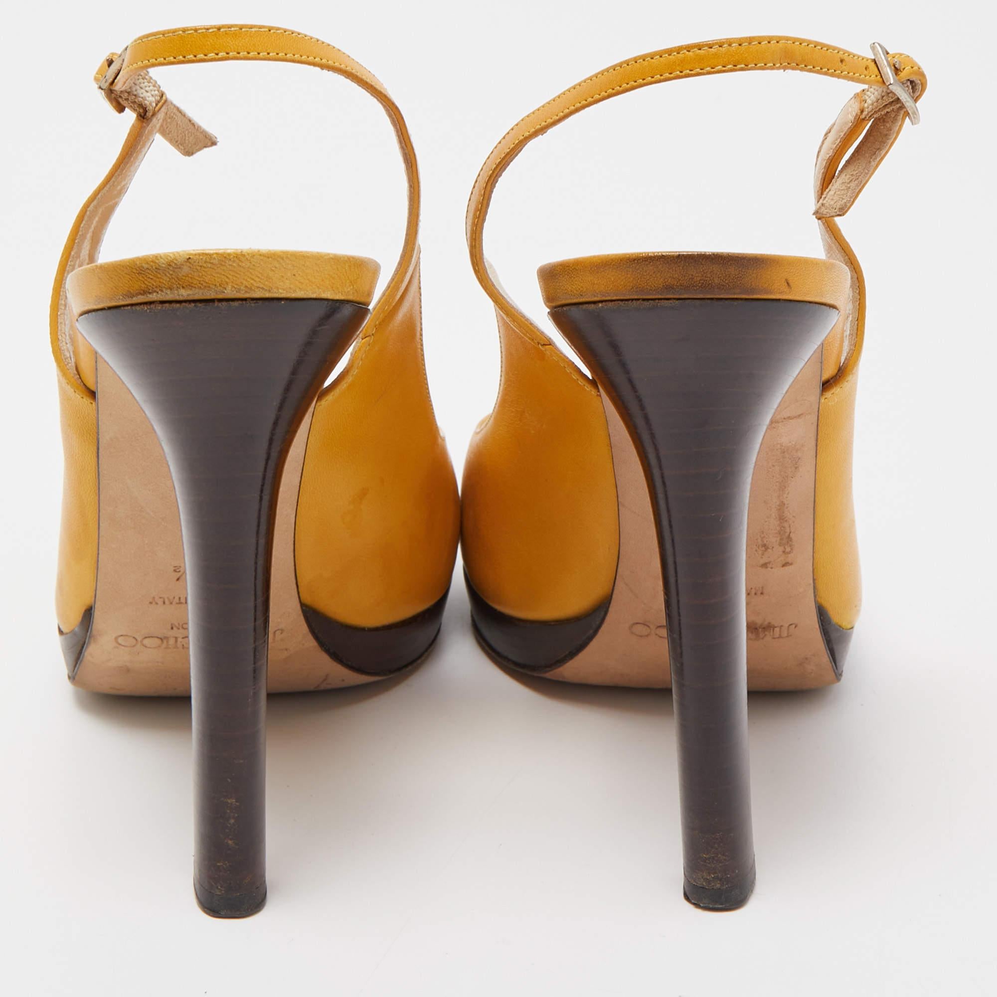 Jimmy Choo Yellow Leather Peep Toe Slingback Pumps Size 39.5 For Sale 1