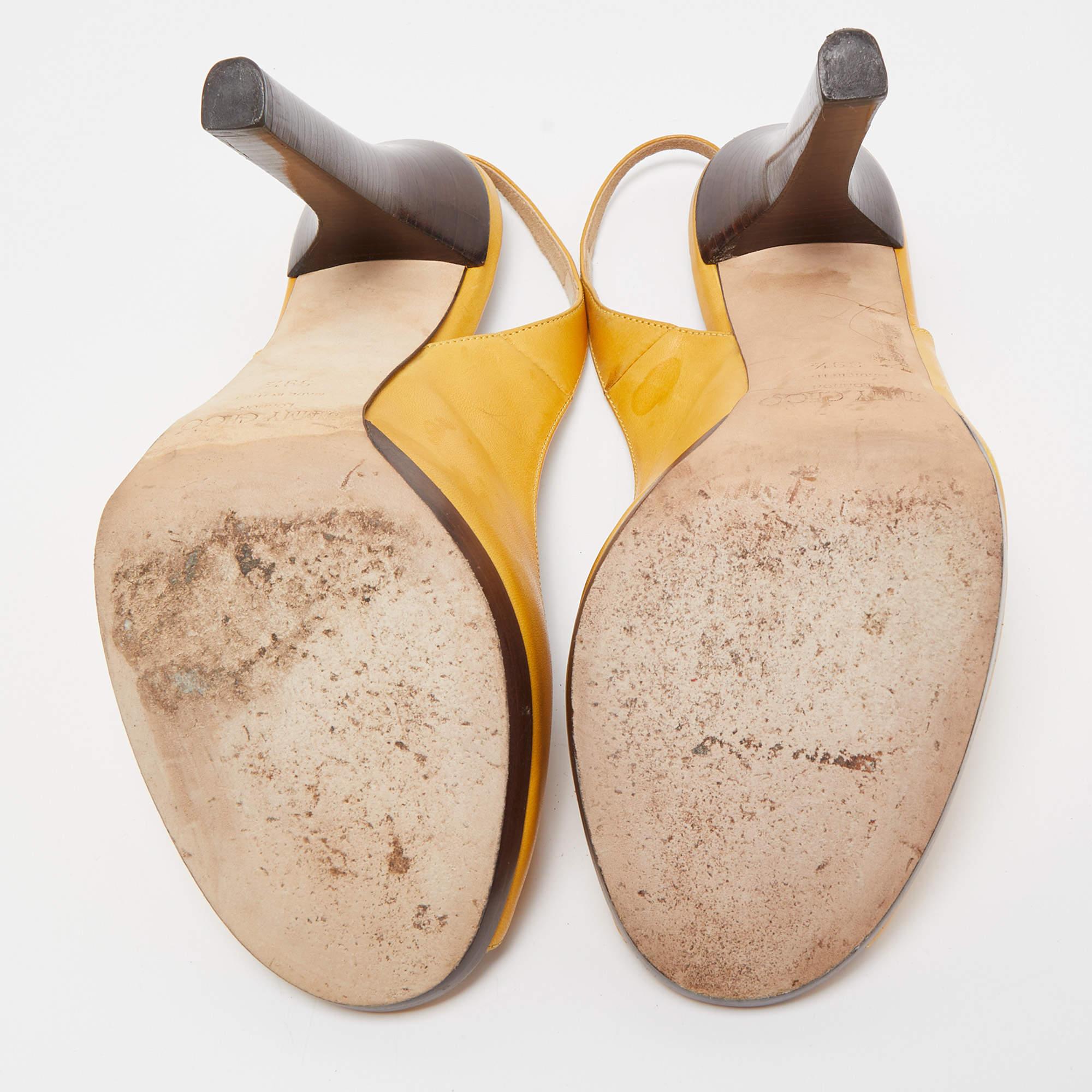 Jimmy Choo Yellow Leather Peep Toe Slingback Pumps Size 39.5 For Sale 2