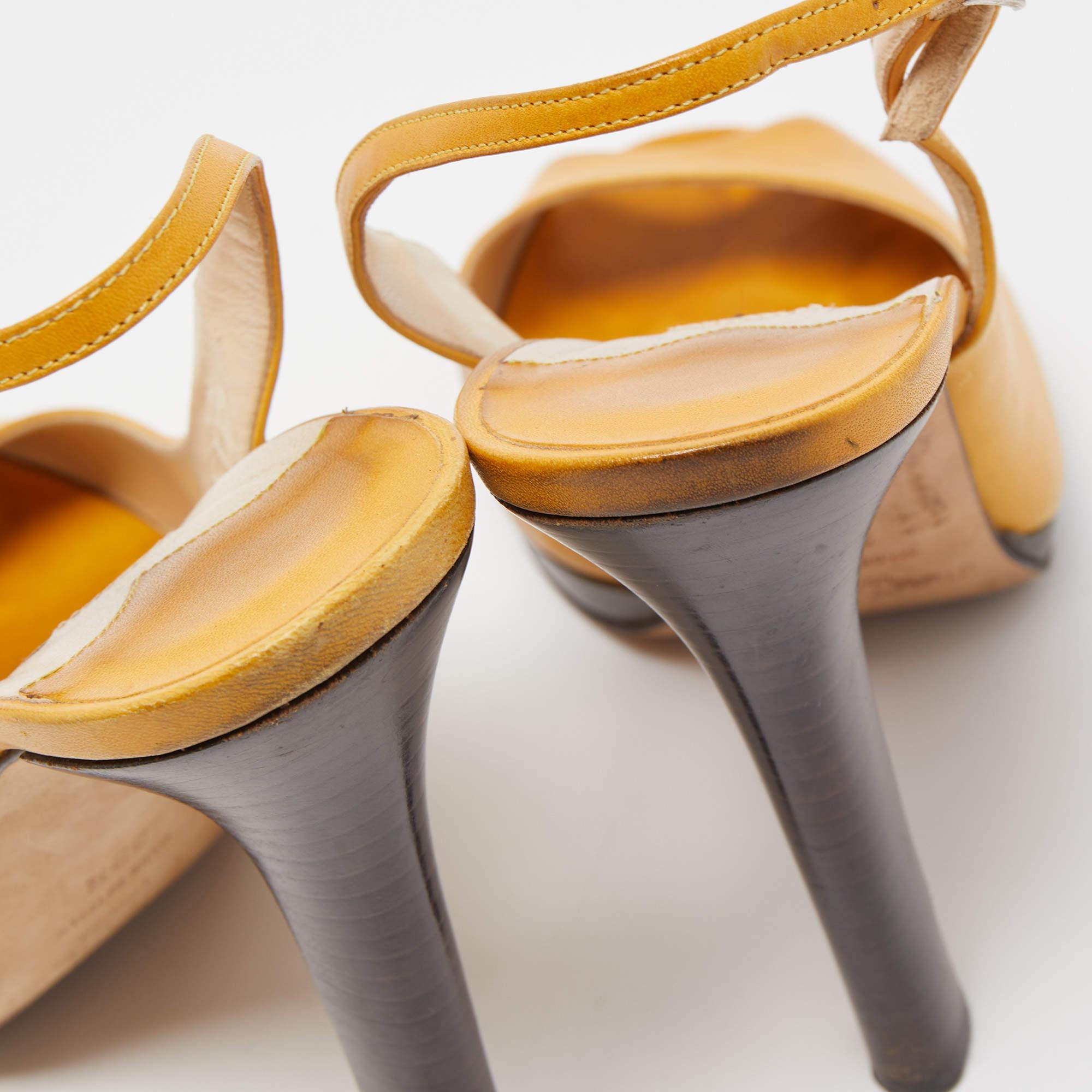 Jimmy Choo Yellow Leather Peep Toe Slingback Pumps Size 39.5 For Sale 3