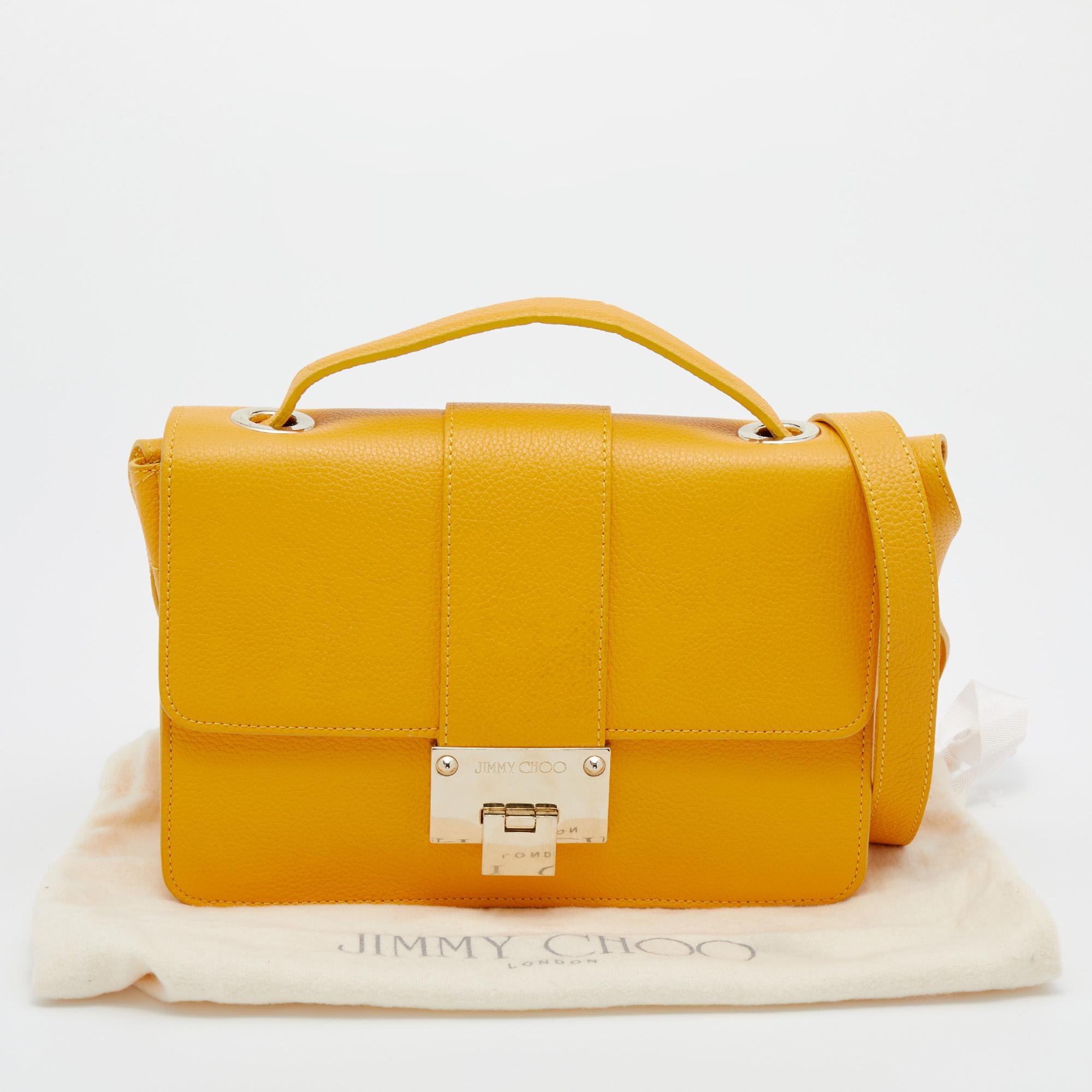 Jimmy Choo Yellow Leather Rebel Flap Top Handle Bag 6