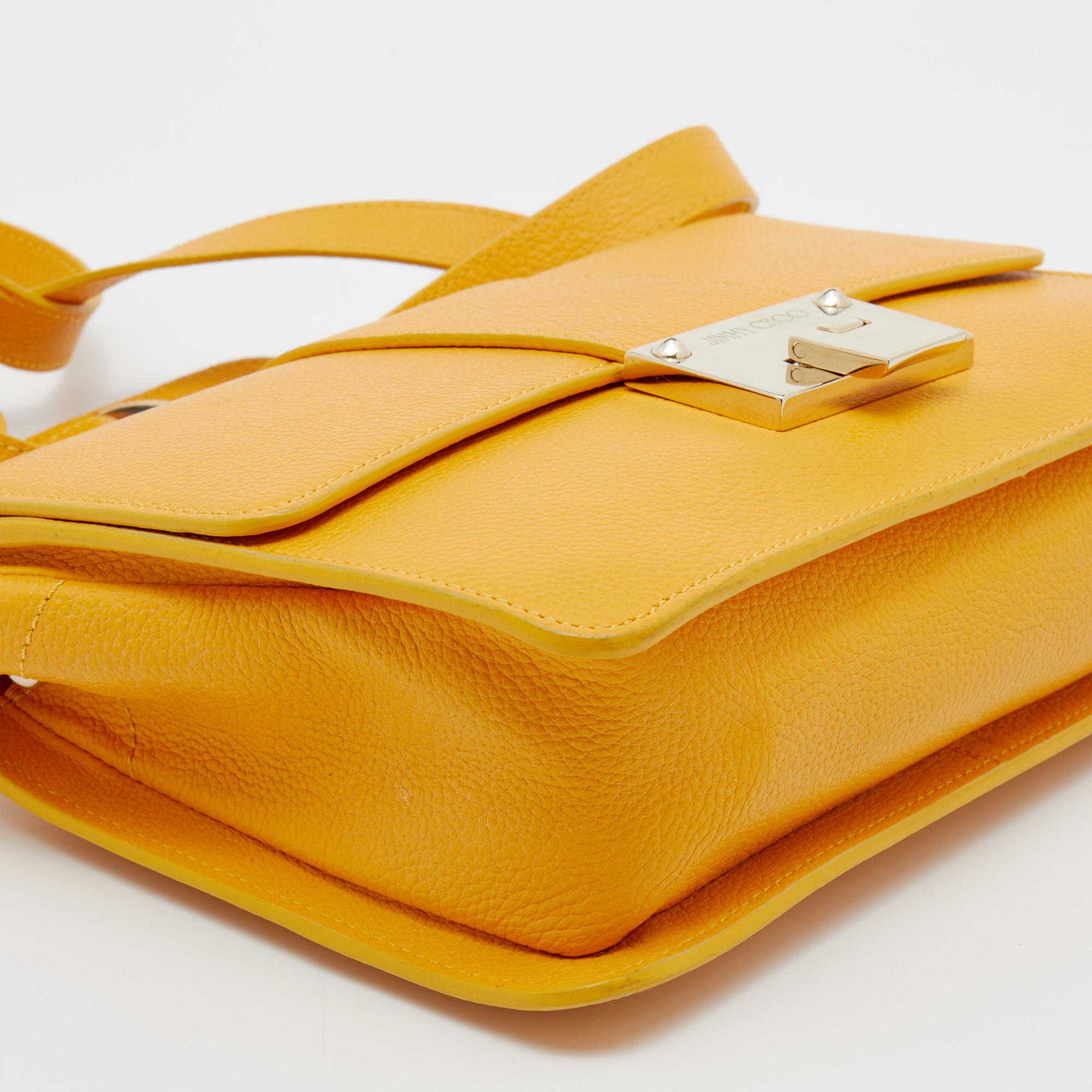 Jimmy Choo Yellow Leather Rebel Flap Top Handle Bag 4