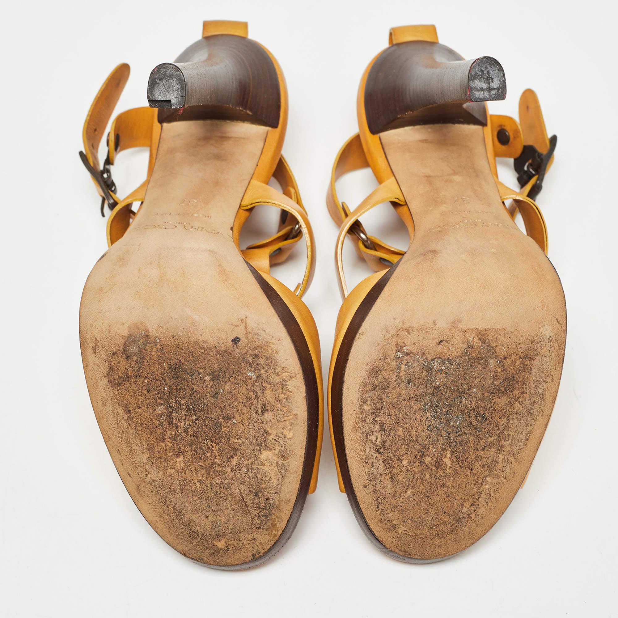Jimmy Choo Yellow Leather Studded Ankle Strap Sandals Size 37 For Sale 2