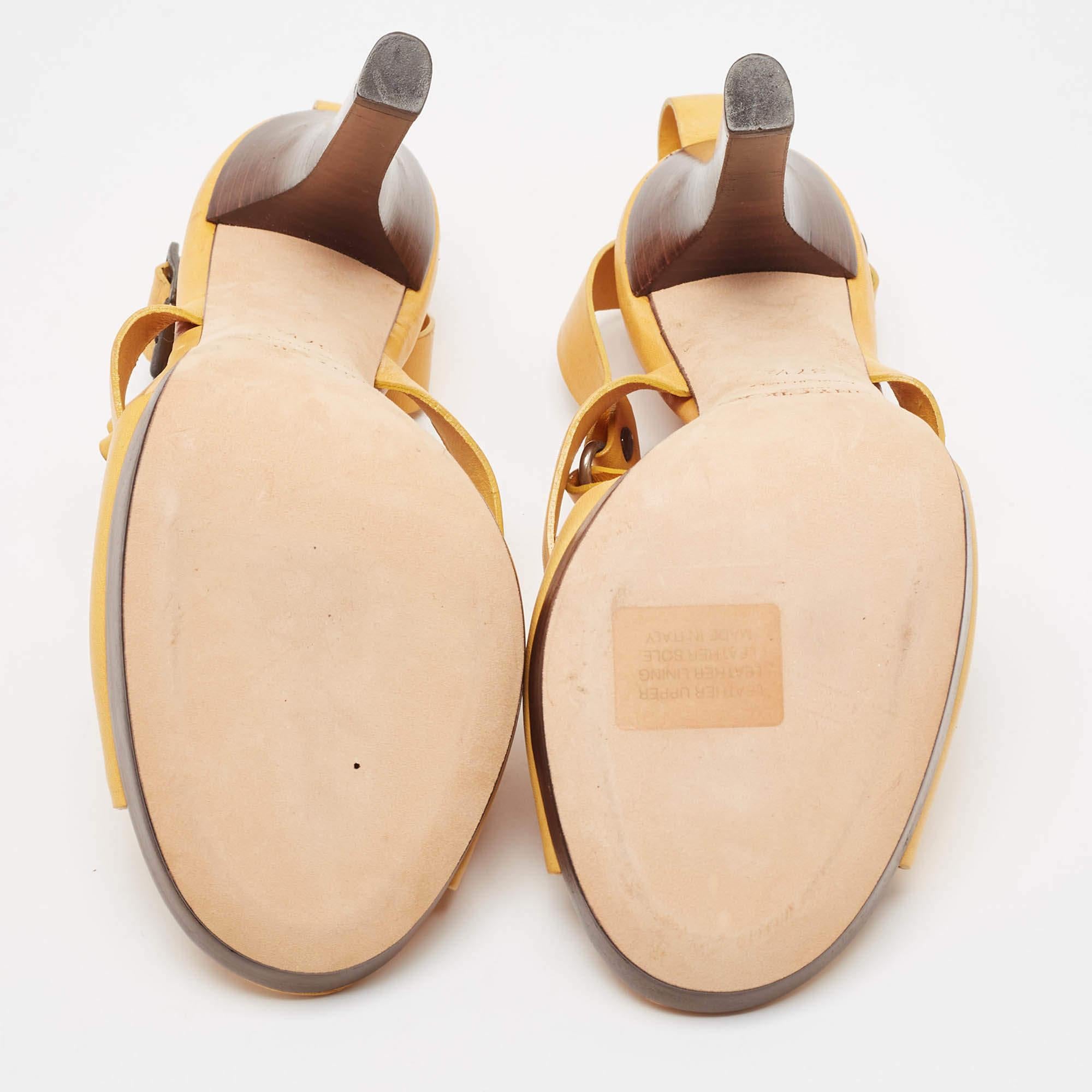 Jimmy Choo Yellow Leather Studded T-Bar Ankle Strap Sandals Size 37.5 For Sale 2