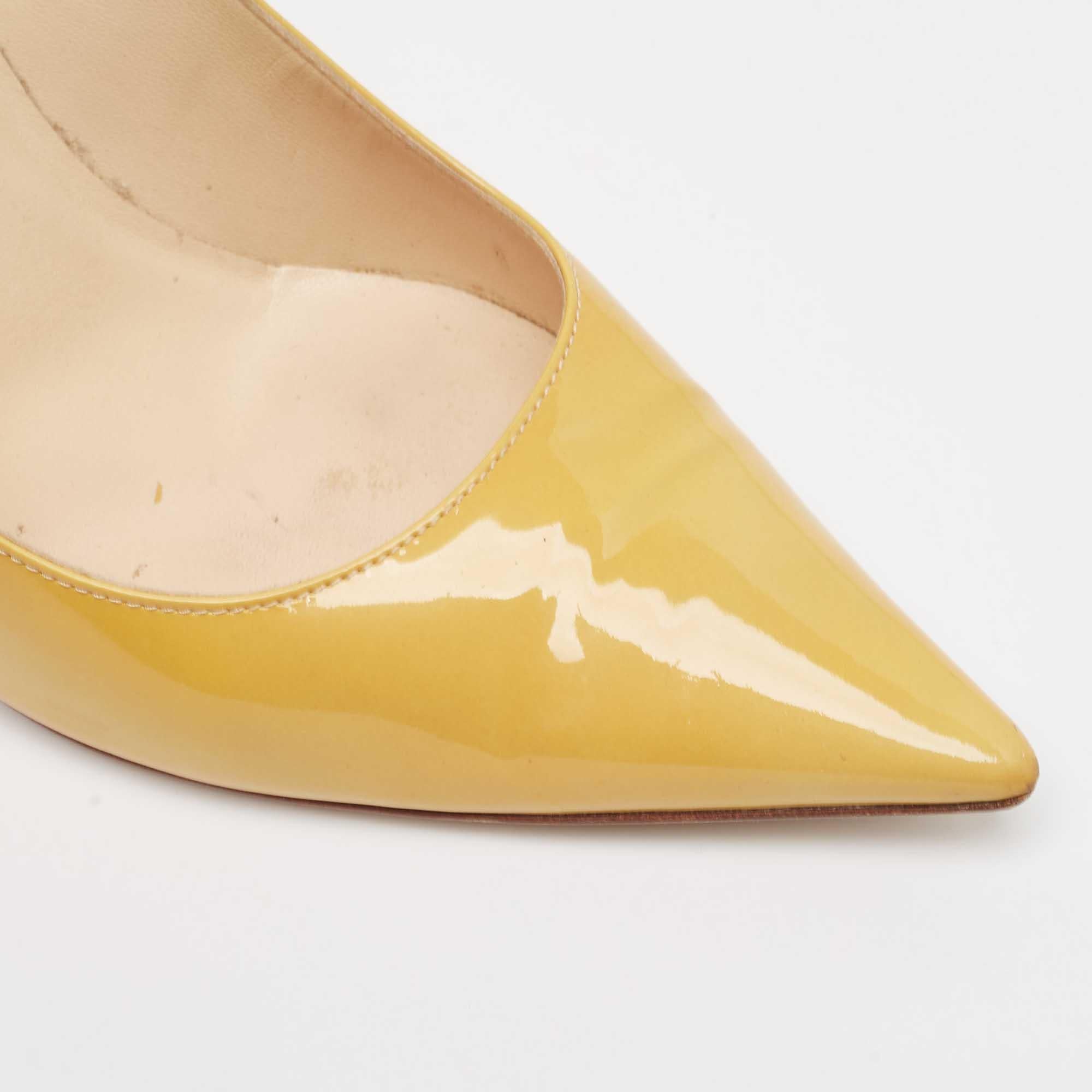 Jimmy Choo Yellow Patent Leather Abel Pumps Size 39 For Sale 2