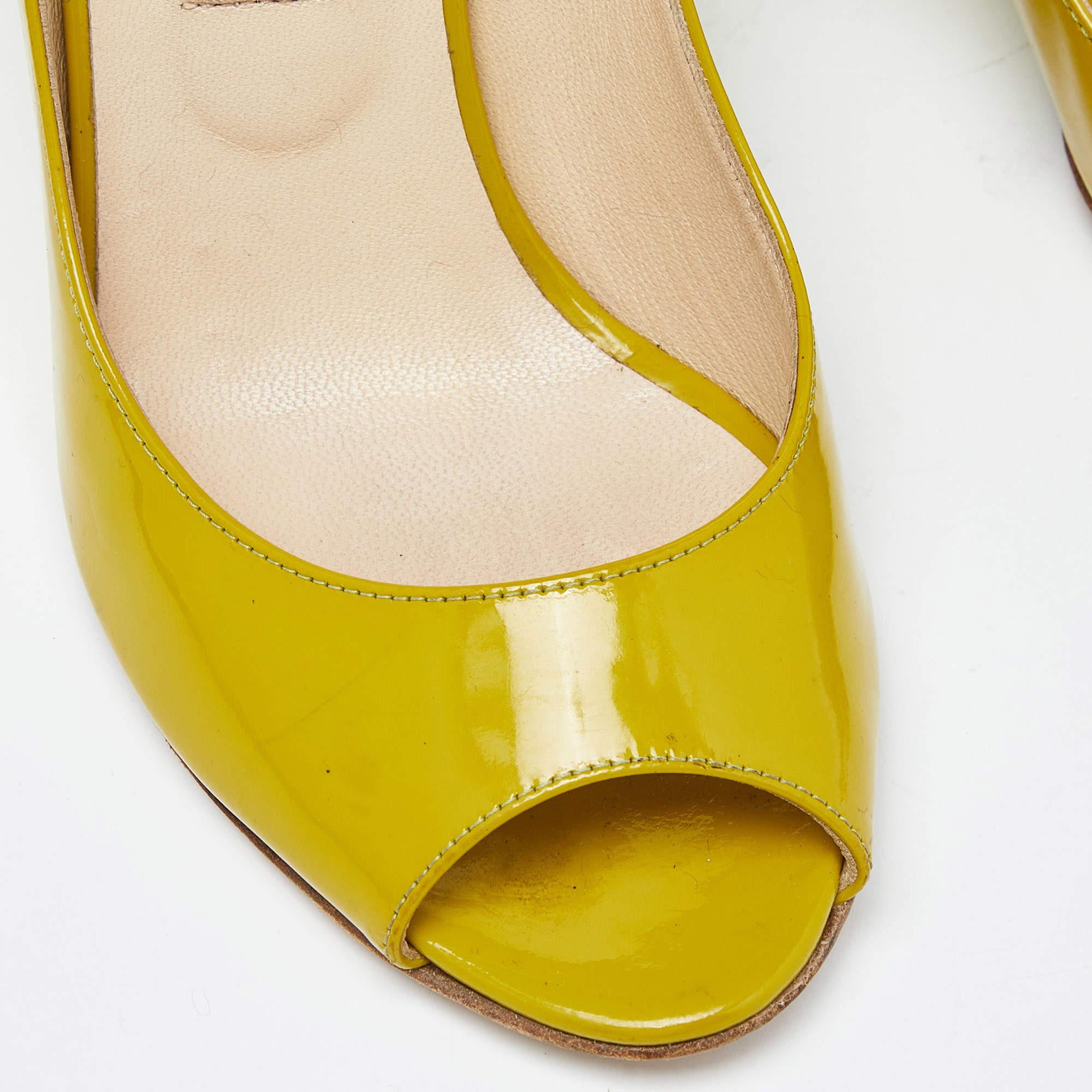 Jimmy Choo Yellow Patent Leather Baxen Peep Toe Wedge Pumps 36 3