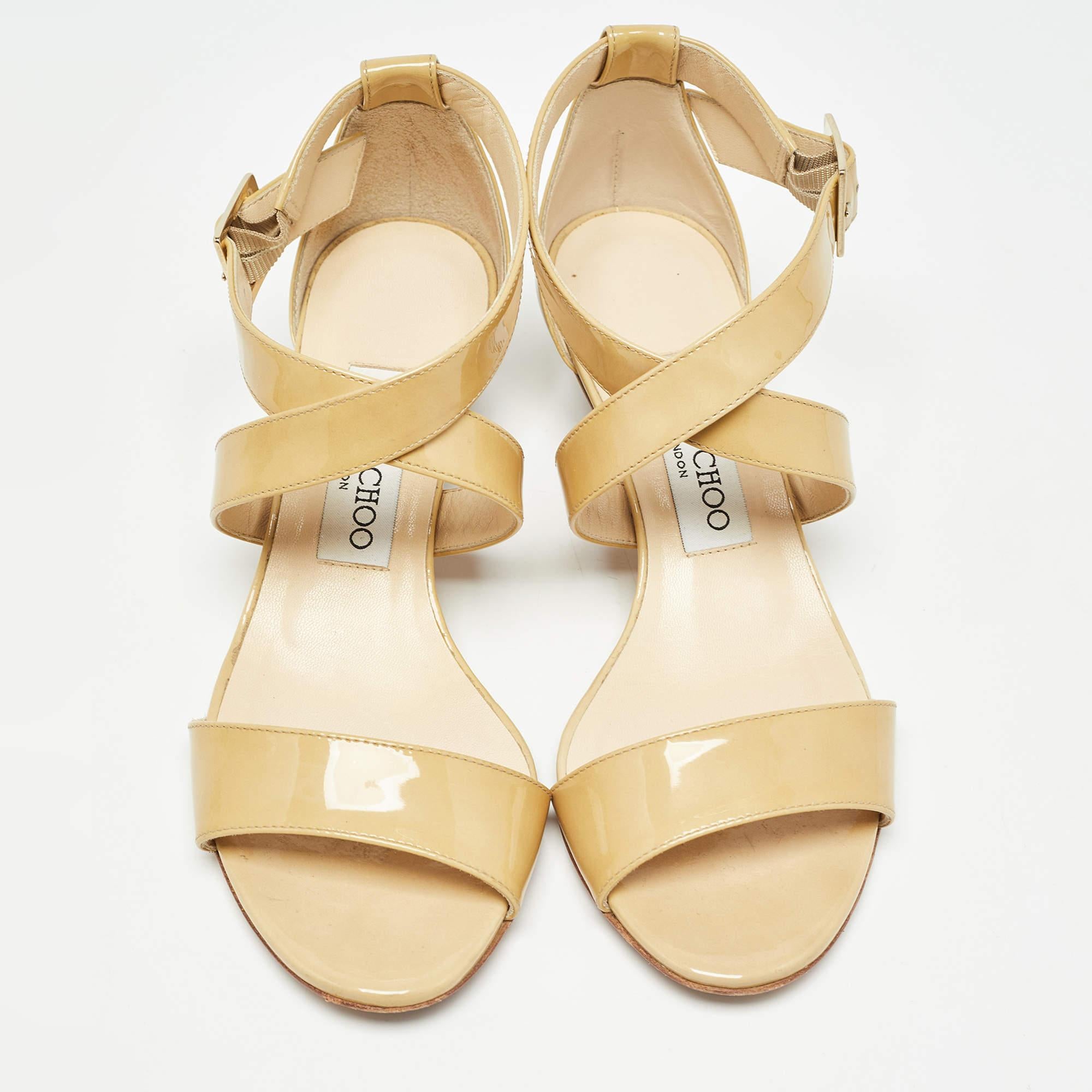 Beige Jimmy Choo Yellow Patent Leather Chiara Sandals Size 36 For Sale