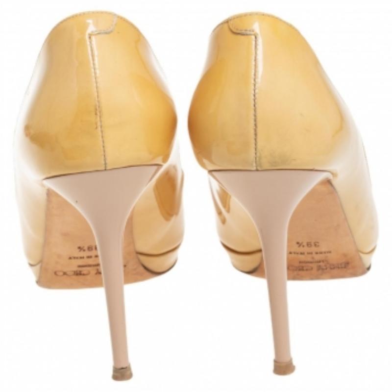 Women's Jimmy Choo Yellow Patent Leather Cosmic Platform Pumps Size 39.5 For Sale