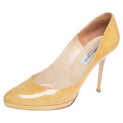 Used Jimmy Choo Yellow Patent Leather Cosmic Platform Pumps Size 39.5