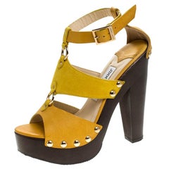 Jimmy Choo Yellow Suede And Leather Cut Out Platform Ankle Strap Sandals Size 37