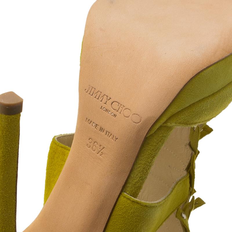 Jimmy Choo Yellow Suede Studded Fringe Platform Sandals Size 36.5 6