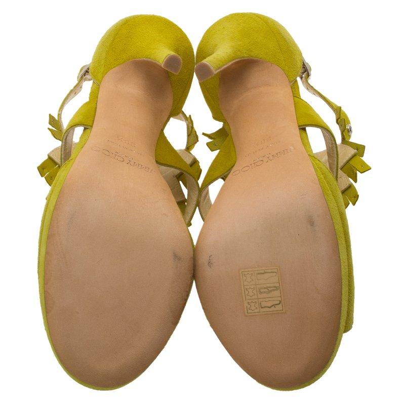 Jimmy Choo Yellow Suede Studded Fringe Platform Sandals Size 36.5 2