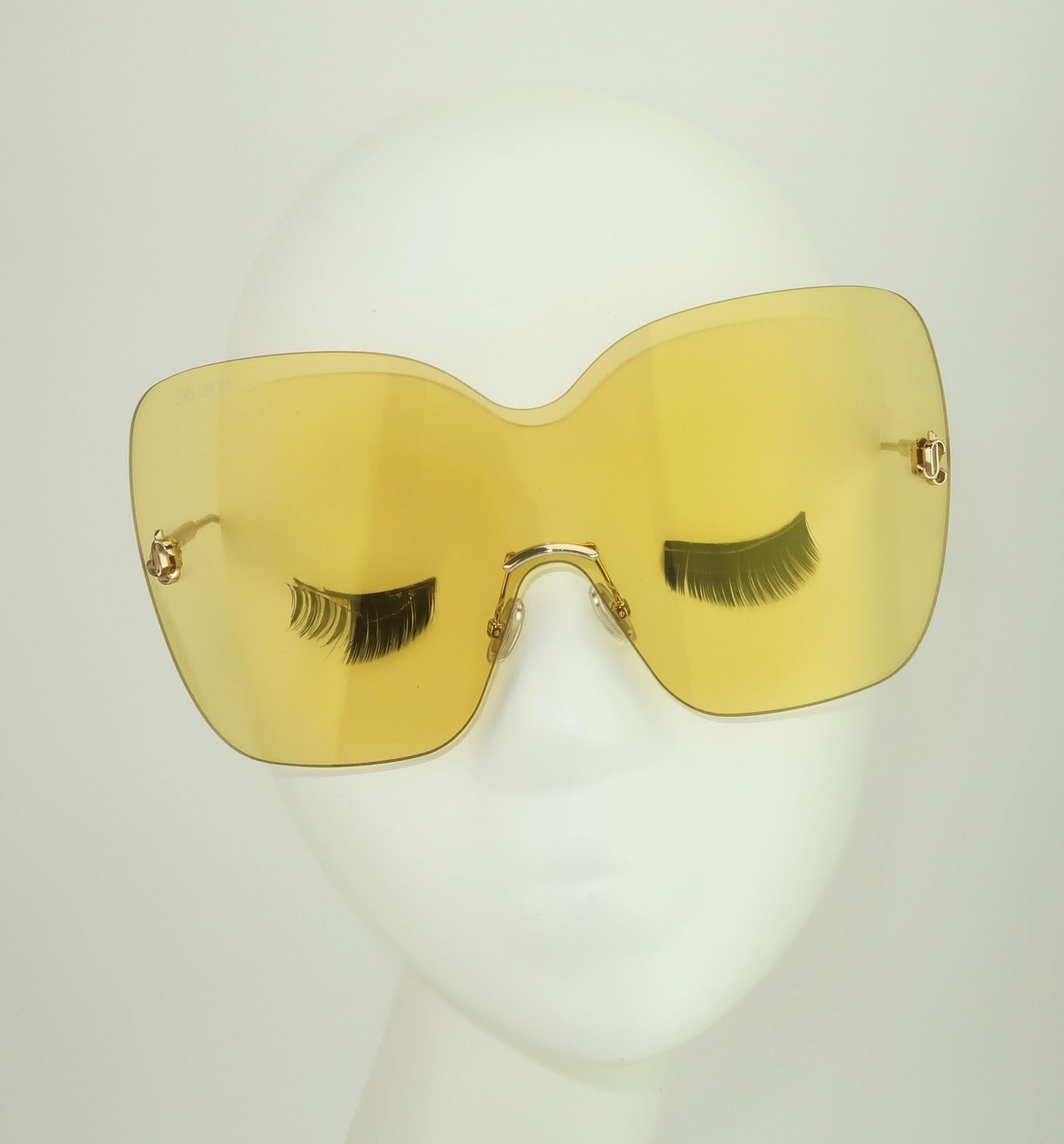 Beige Jimmy Choo Yellow Zelma Wraparound Sunglasses en vente