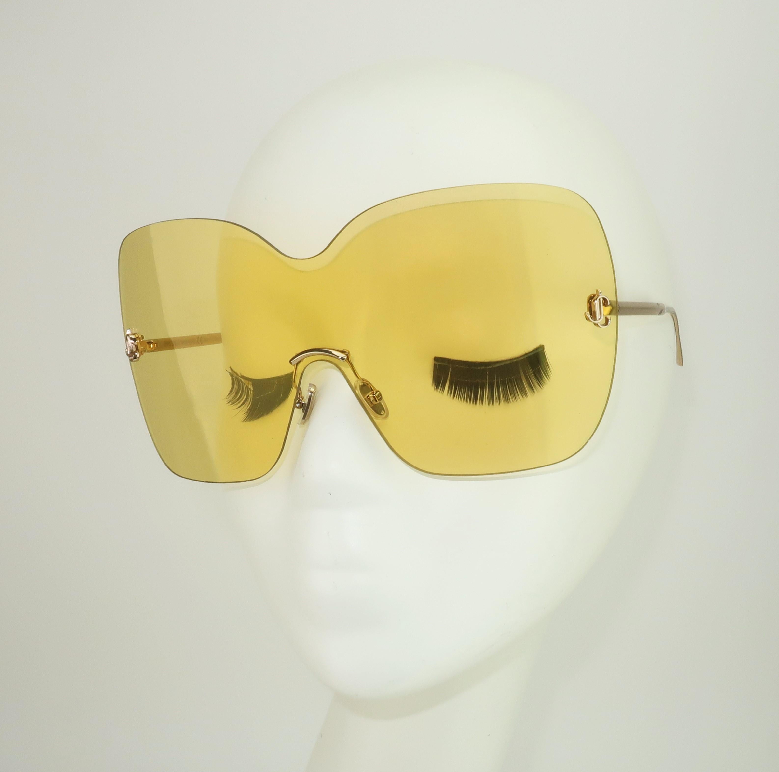 Jimmy Choo Yellow Zelma Wraparound Sunglasses Bon état - En vente à Atlanta, GA