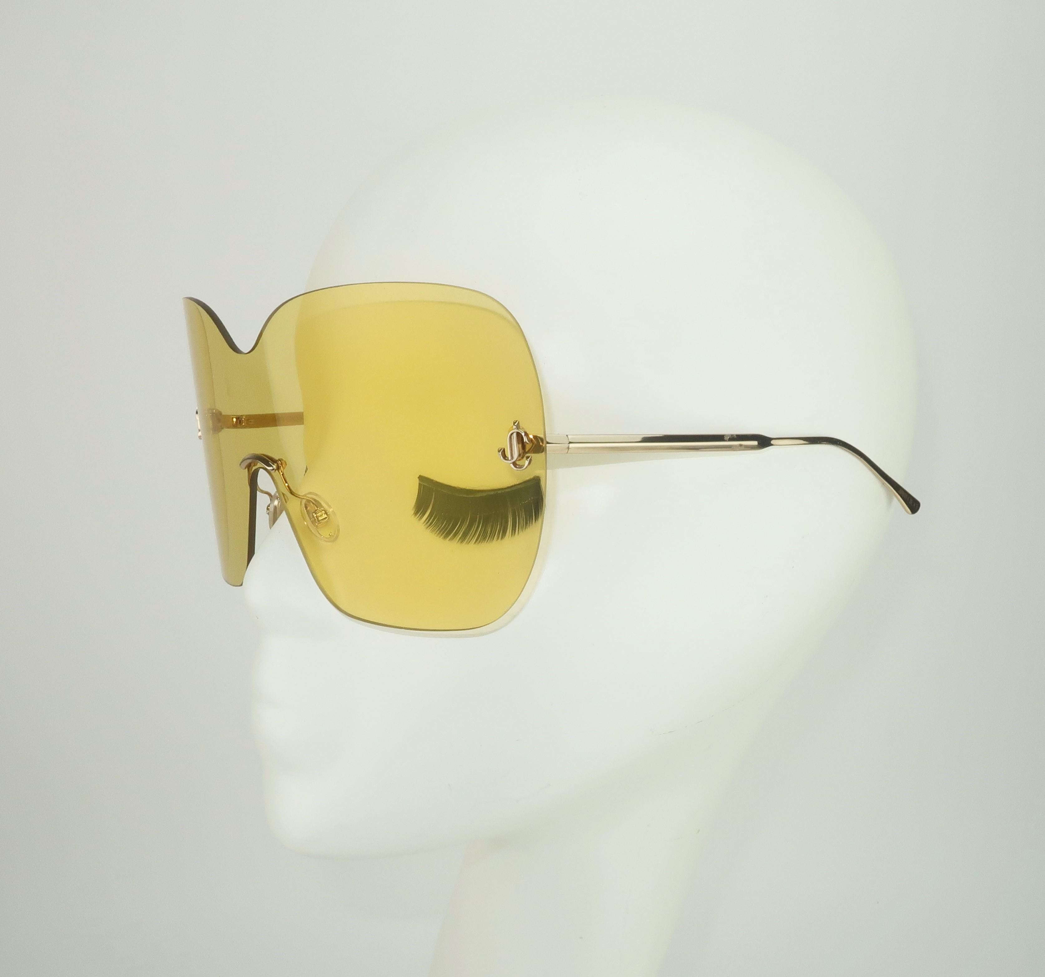 Jimmy Choo Yellow Zelma Wraparound Sunglasses In Good Condition For Sale In Atlanta, GA