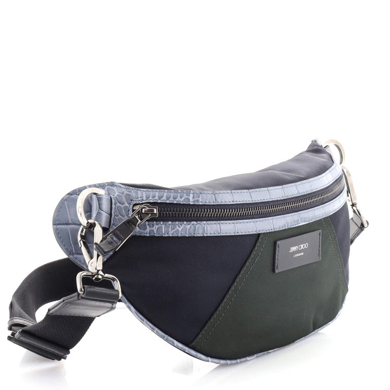 Jimmy Choo York Belt Bag Nylon with Crocodile Embossed Leather For Sale at 1stDibs