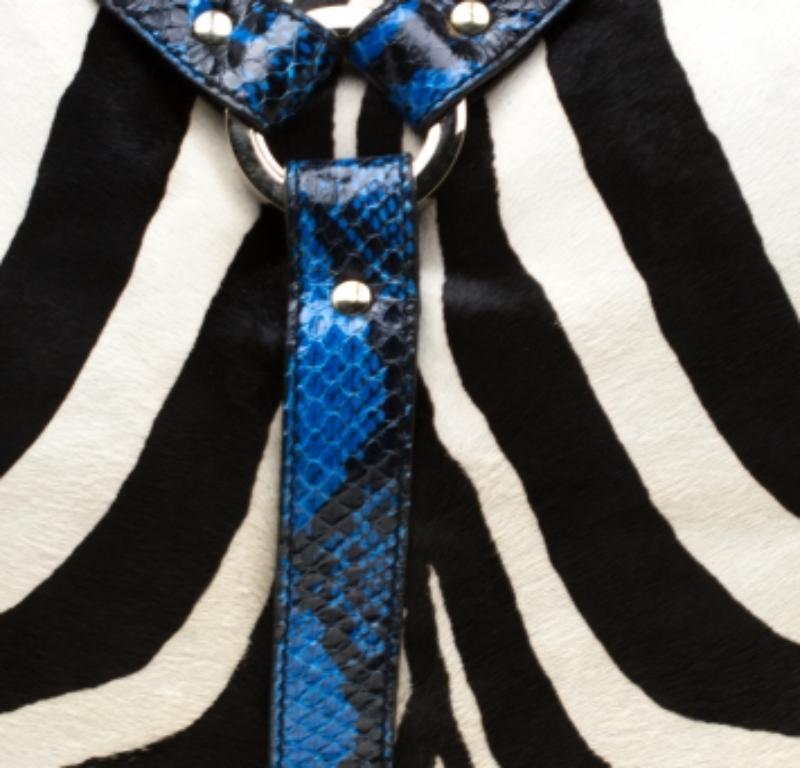 Noir Jimmy Choo - Odette - Fourre-tout en poils de veau imprimé zèbre et bordures en peau de serpent en vente