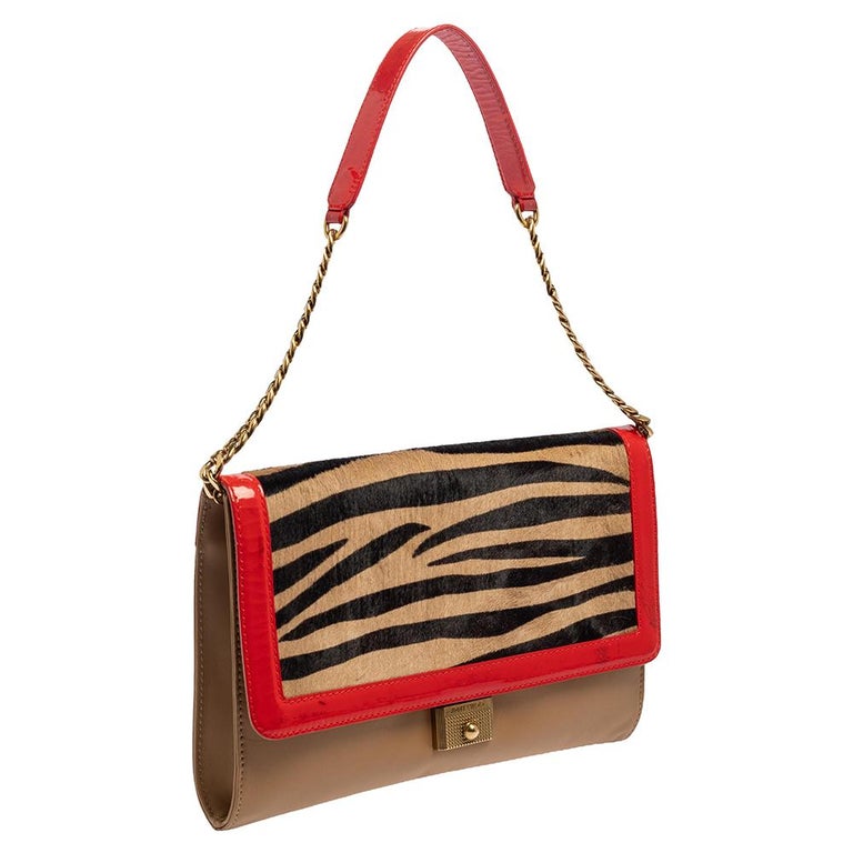 Jimmy Choo Zebra Print Calfhair, Patent and Leather Flap Chain Shoulder Bag For Sale at 1stDibs