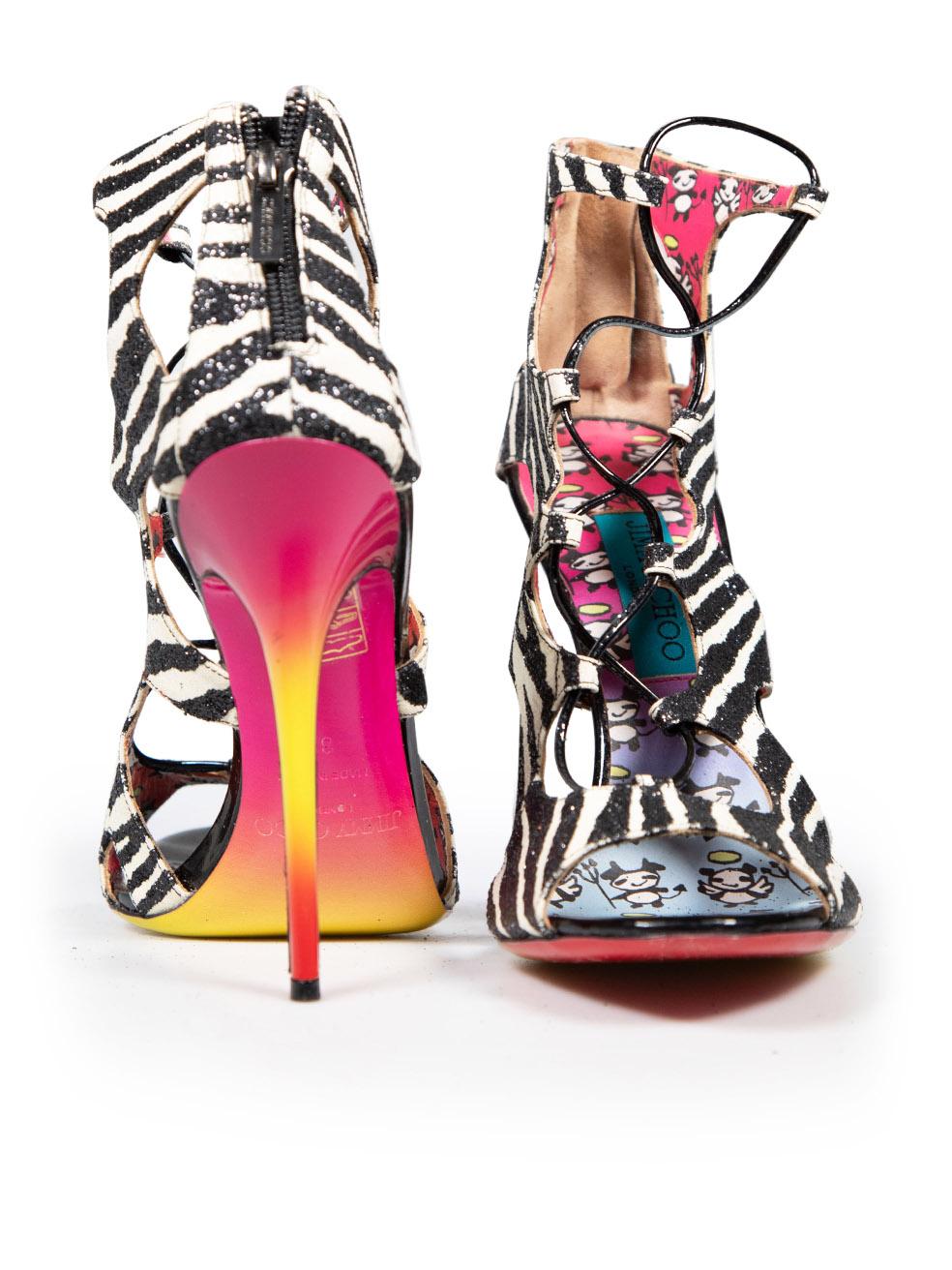 Beige Jimmy Choo Zebra Rob Pruitt Diffuse Sandals Size IT 39 For Sale