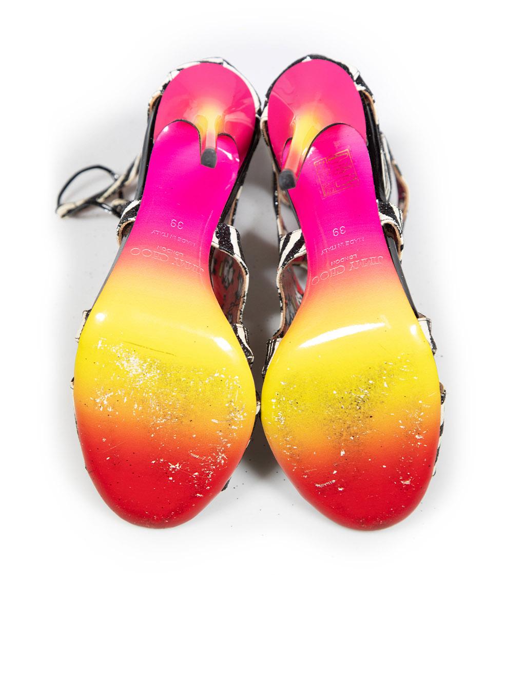 Jimmy Choo Zebra Rob Pruitt Diffuse Sandals Size IT 39 In Good Condition For Sale In London, GB