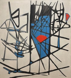 "Personal Equation" Jimmy Ernst, Abstract Surrealism, Black, Red, Blue, White