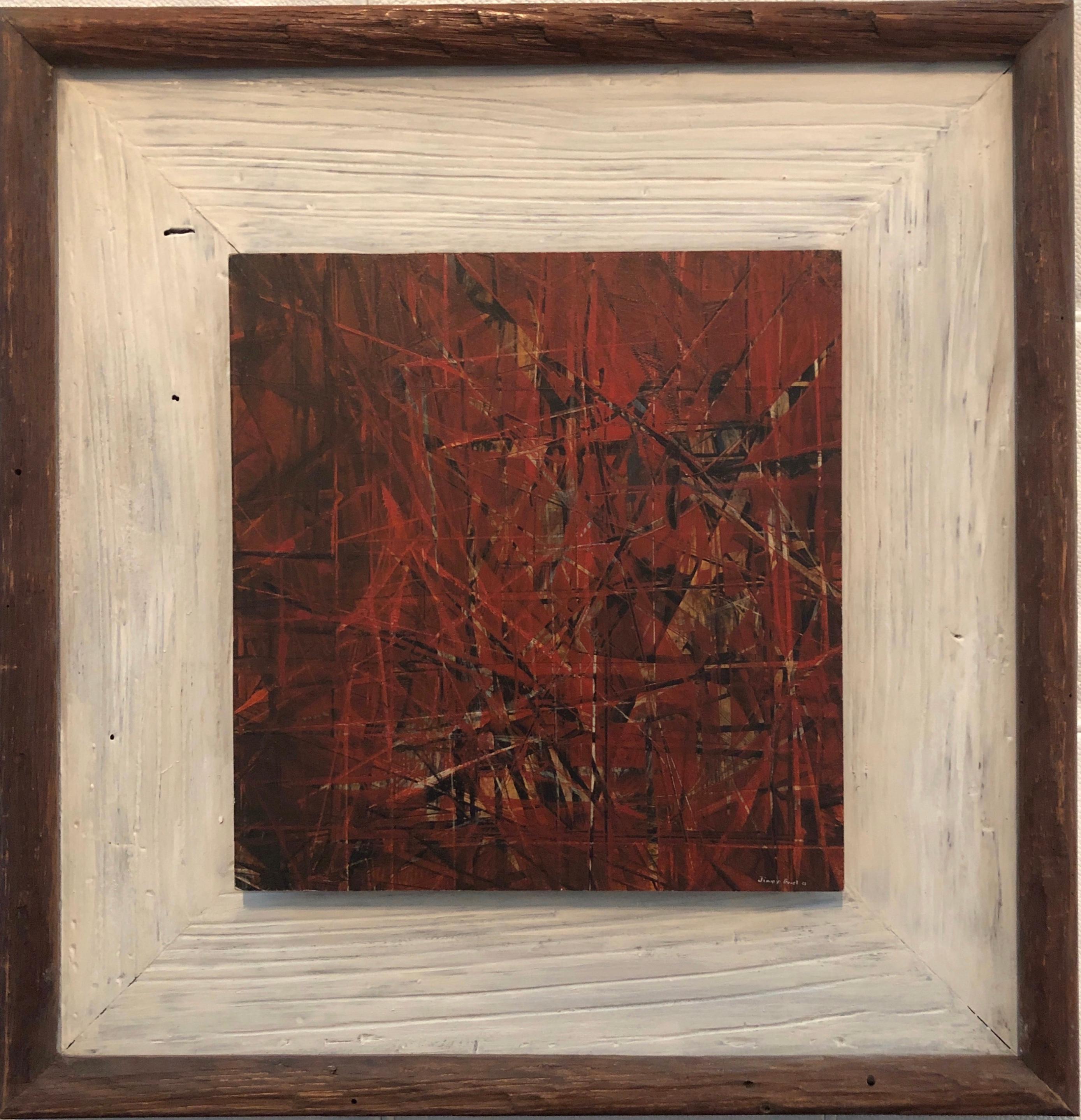 This abstract is signed and dated "Jimmy Ernst 63"  on the lower right. Measurement of artwork is 8 ½" x 8 ¼" and framed measures 15 ½" x 15" x 1 ¼" in a painted frame.

Provenance: Gift from the artist to his personal friend architect John