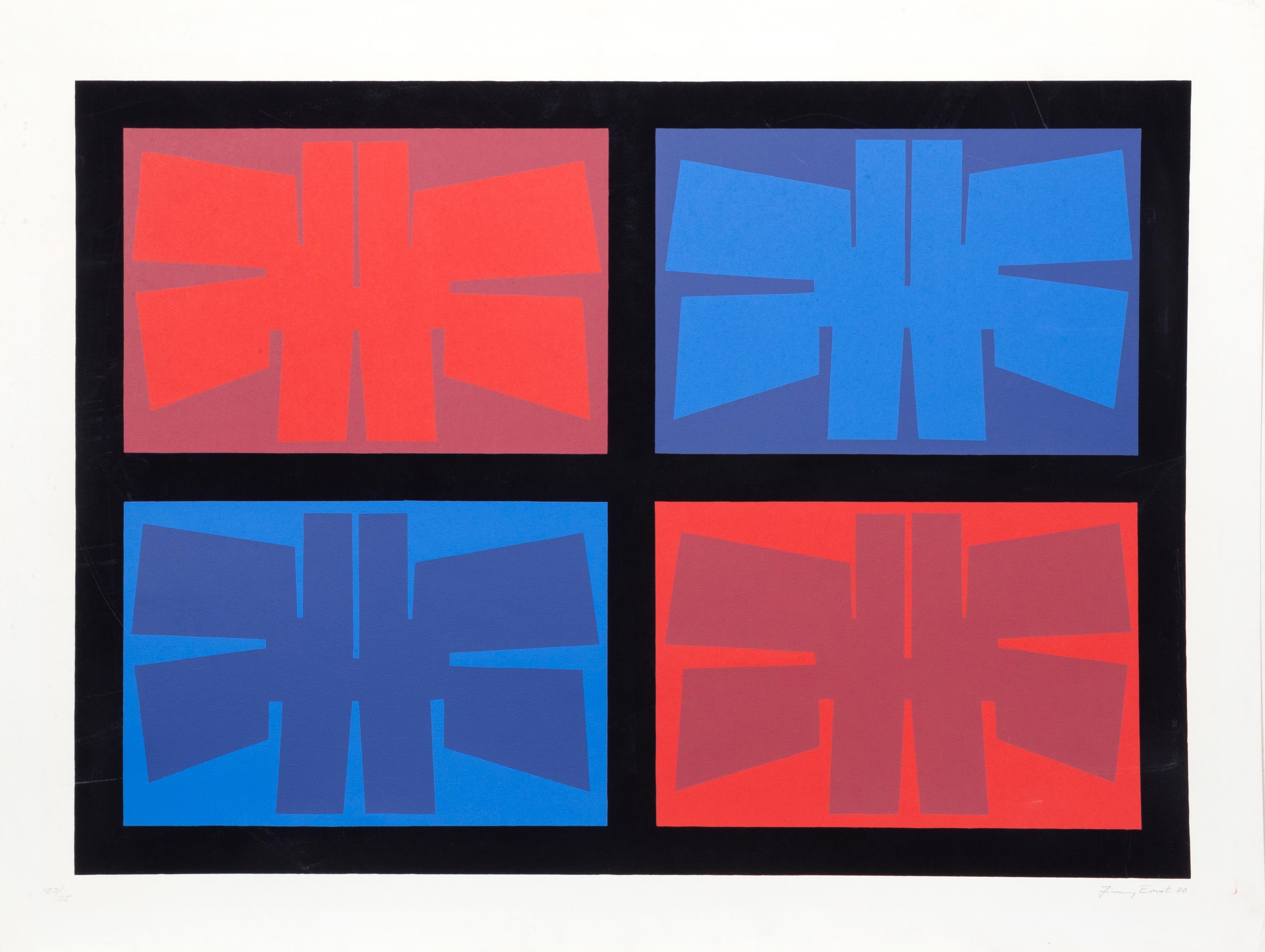 Sérigraphie géométrique abstraite en soie de Jimmy Ernst