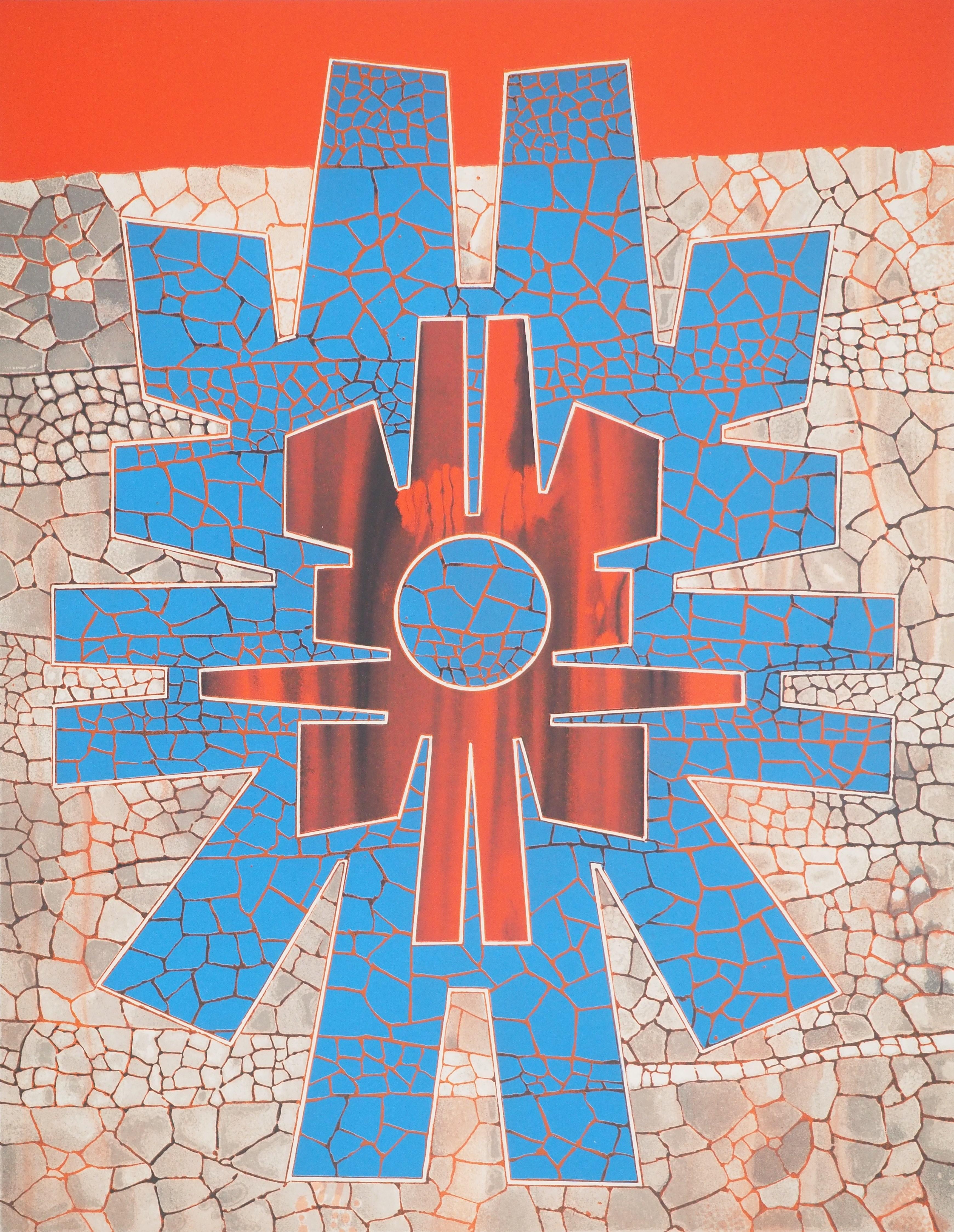 Geometrical Totem - Original lithograph, Handsigned & Limited / 80 - Surrealist Print by Jimmy Ernst