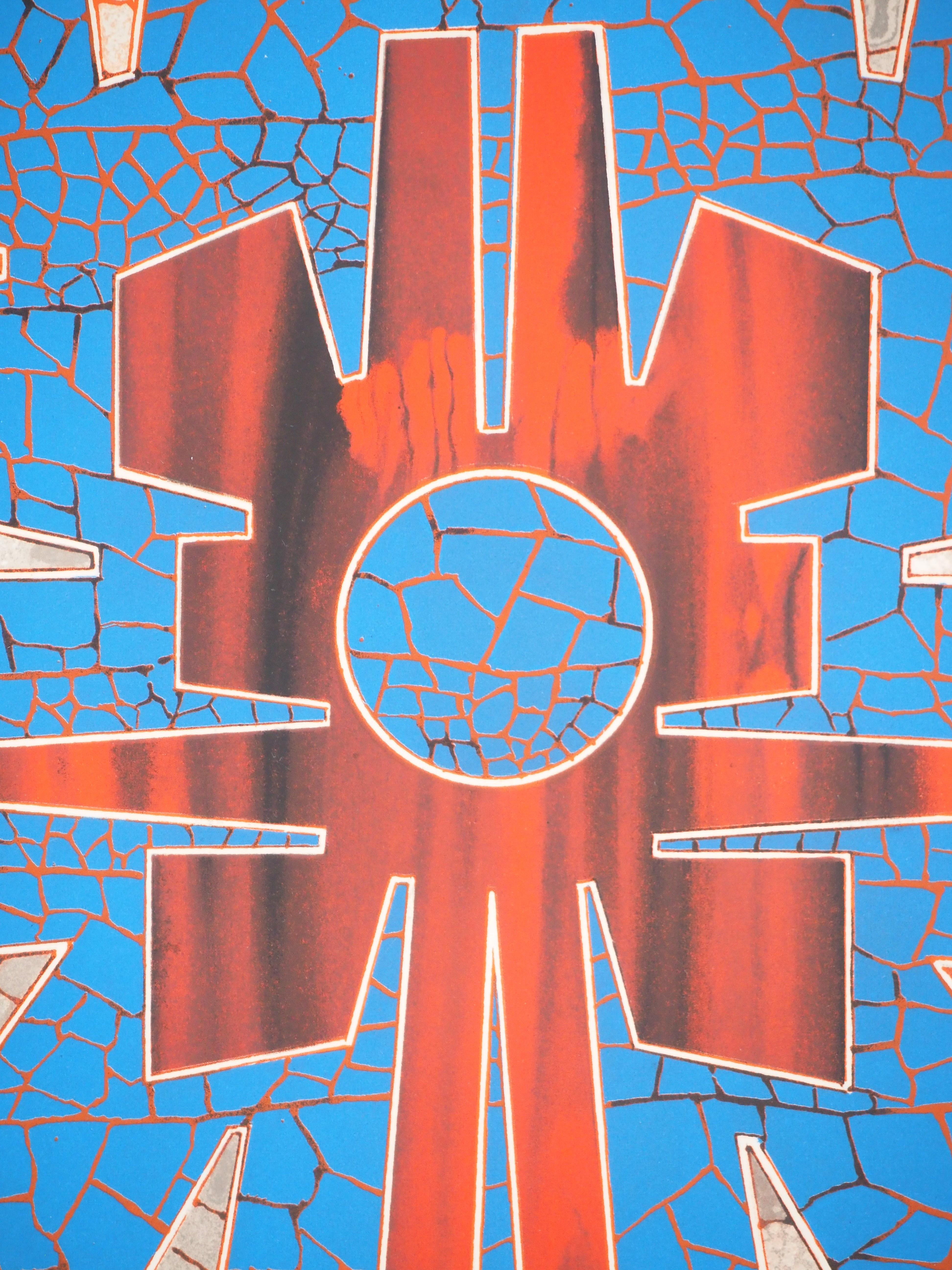 Geometrical Totem - Original lithograph, Handsigned & Limited / 80 - Beige Abstract Print by Jimmy Ernst