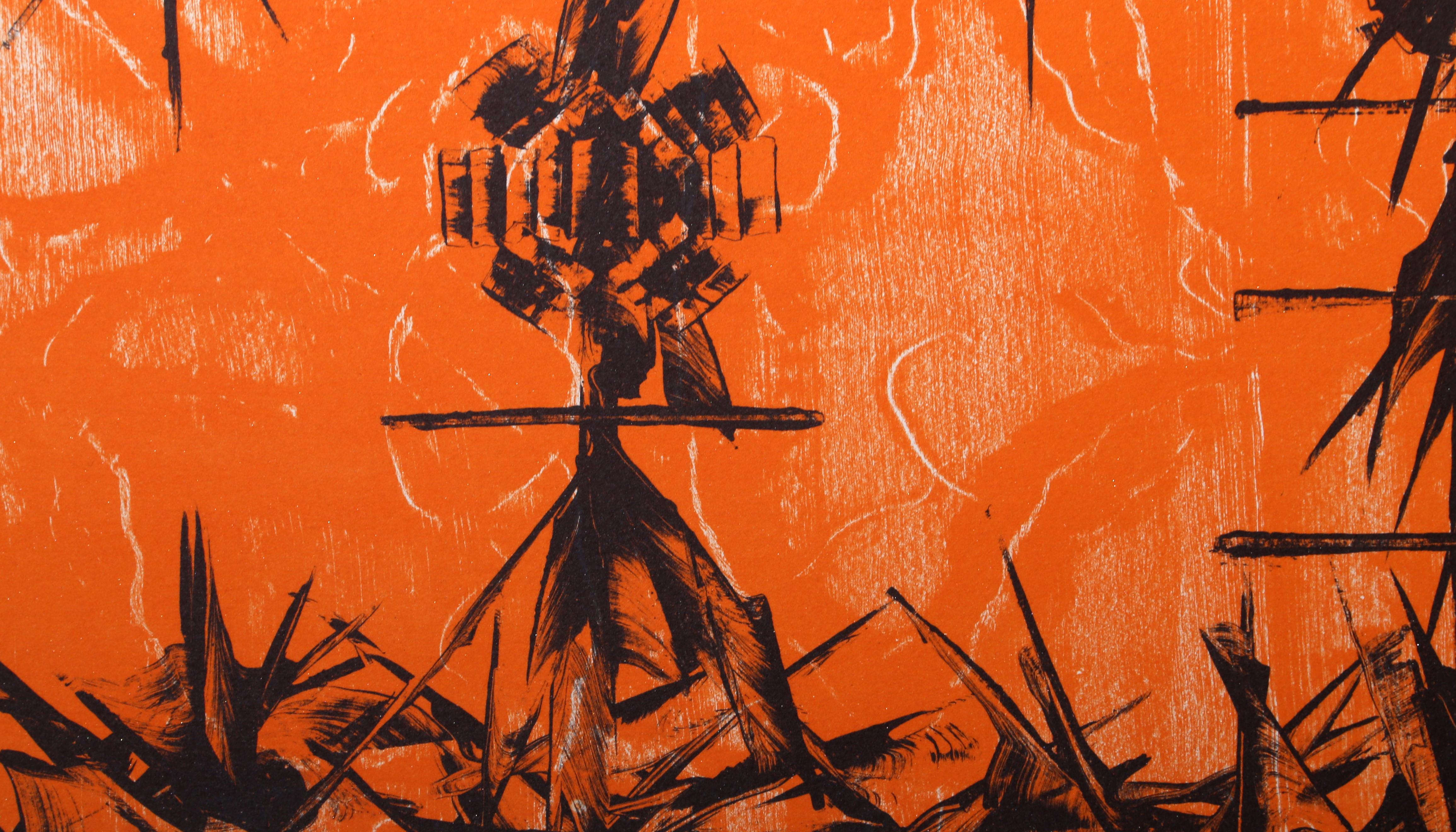 Paysage orange, lithographie - Print de Jimmy Ernst