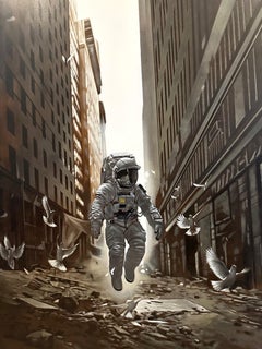 Large Abstract and Realistic Astronaut Oil Painting on Board "Abandon"