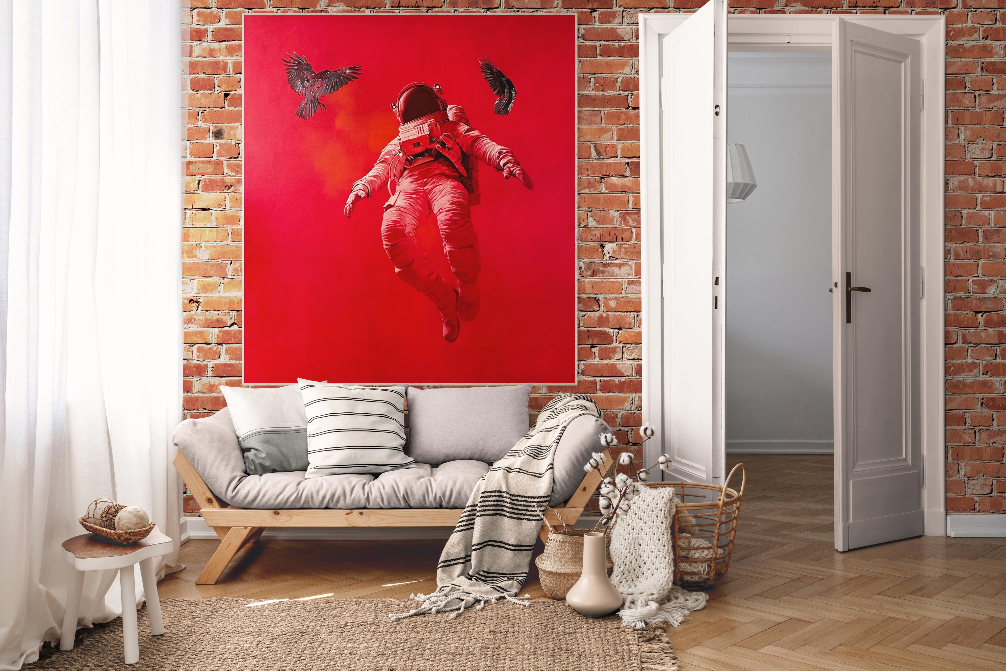 Large Abstract and Realistic Astronaut Oil Painting on Board 