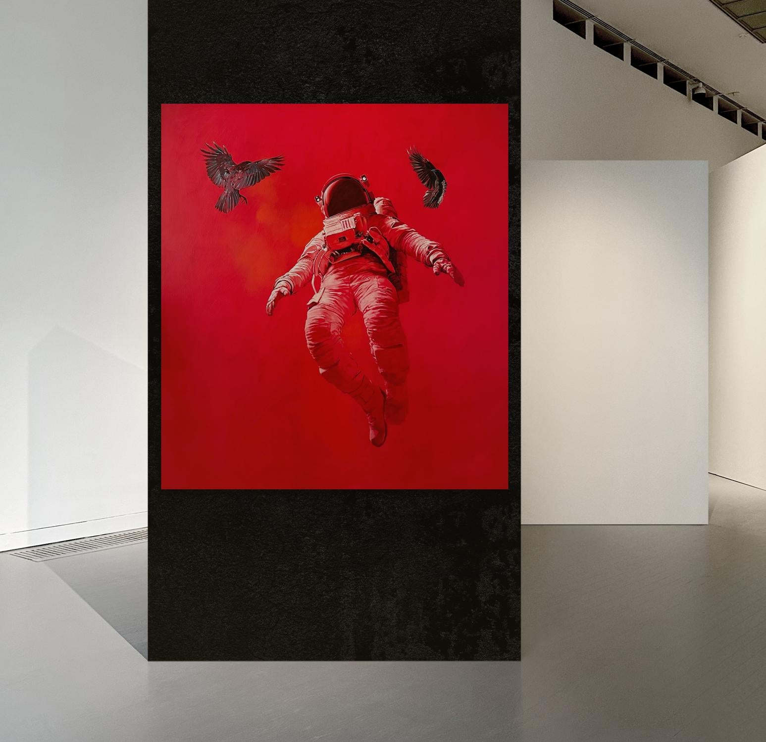 Large Abstract and Realistic Astronaut Oil Painting on Board 