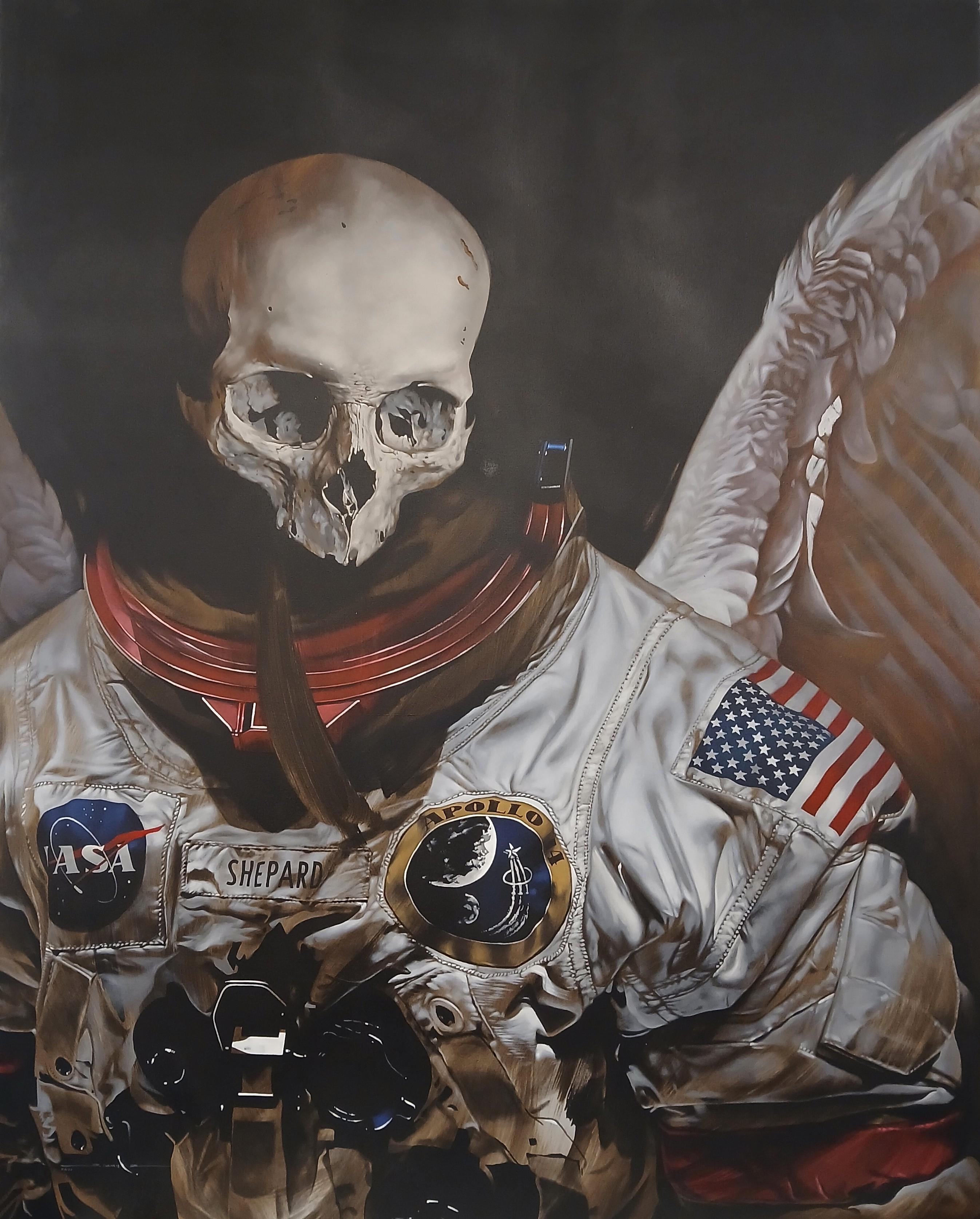 Large Surrealistic Skull Astronaut Oil Painting on Canvas "Heaven Sent"