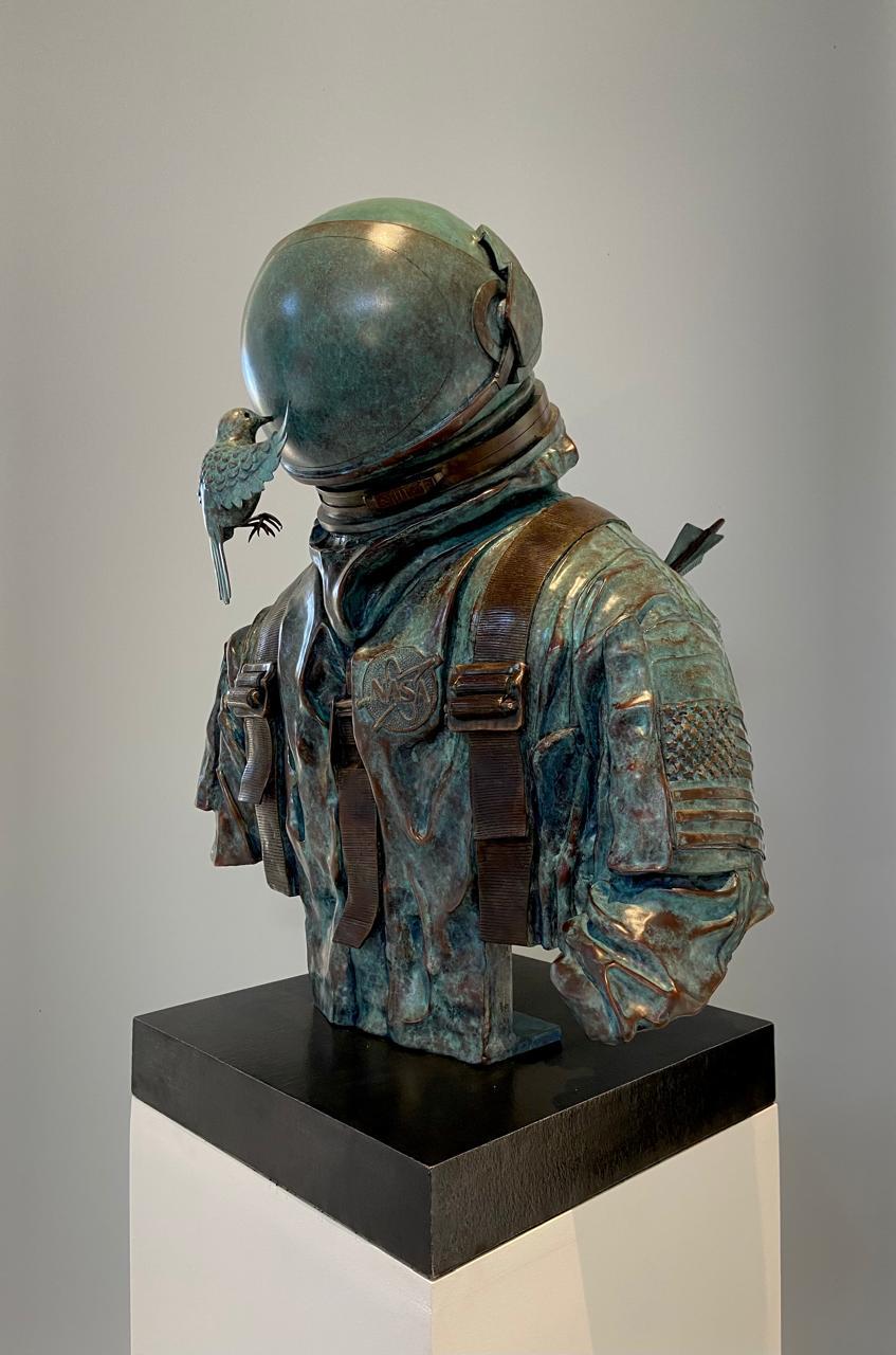 Life Size Abstract Realistic Astronaut Bronze Sculpture Bust 