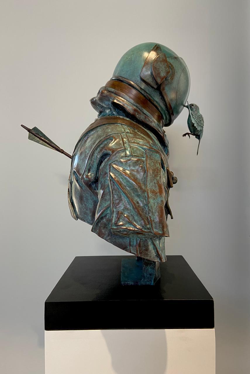 The artist started with the astronaut theme during Covid 19.  These works were influenced by the isolation and questions regarding our identity and place in our world and universe at the that time.  The Astronaut theme has progressed from works that