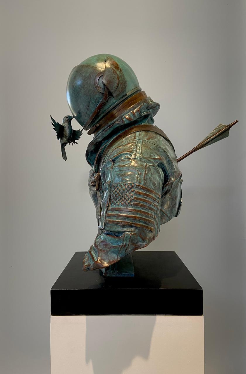 Life Size Abstract Realistic Astronaut Bronze Sculpture Bust 