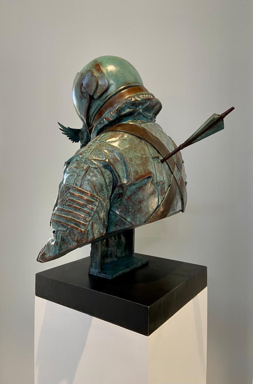 Life Size Abstract Realistic Astronaut Bronze Sculpture Bust 