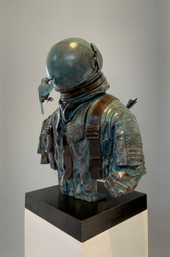 Busto Escultura Astronauta Abstracto Realista en Bronce Tamaño Natural "Confianza"