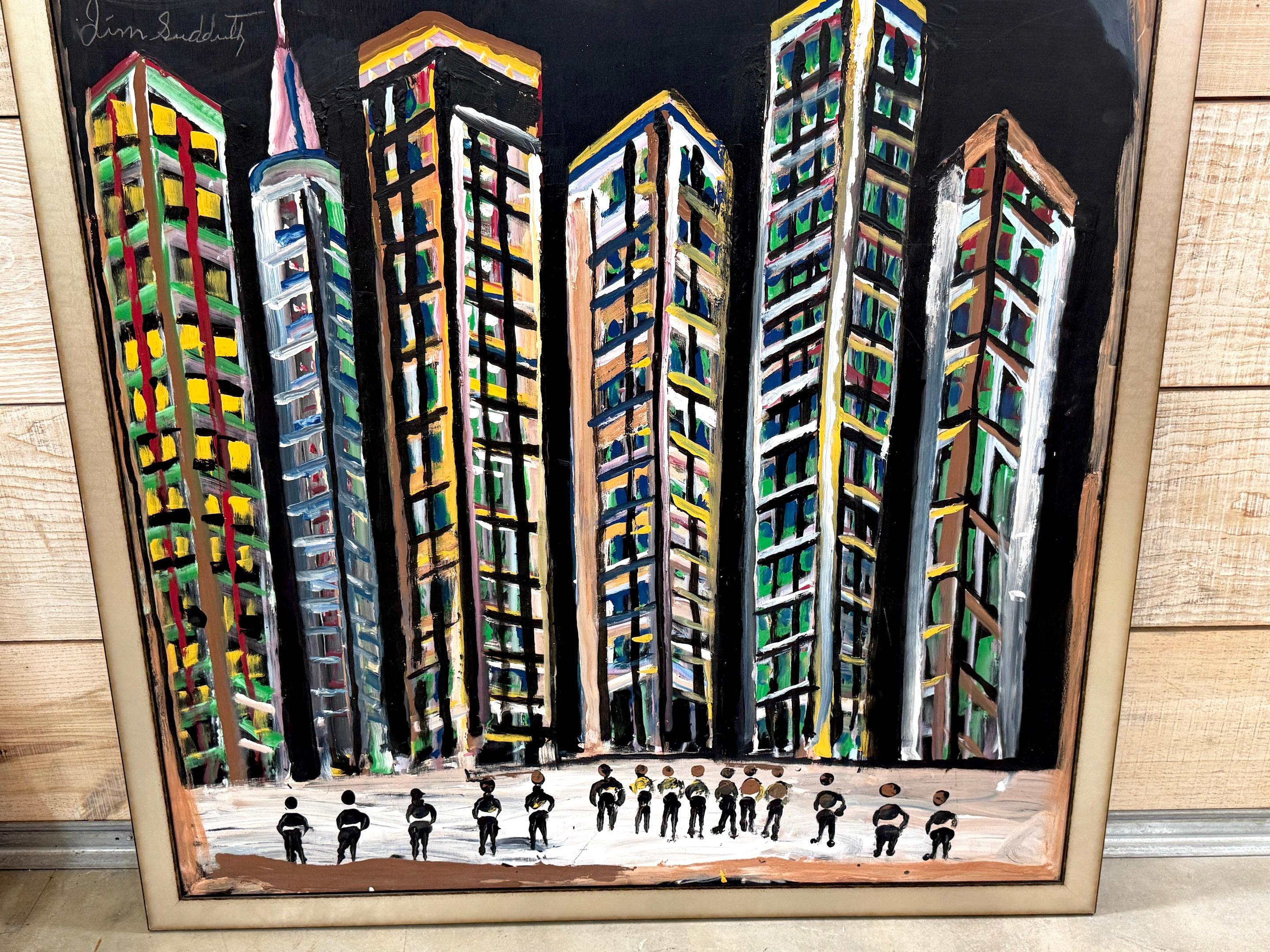 Modern Jimmy Lee Sudduth, (1910–2007) “Untitled (Evening Cityscape, New Orleans)” For Sale